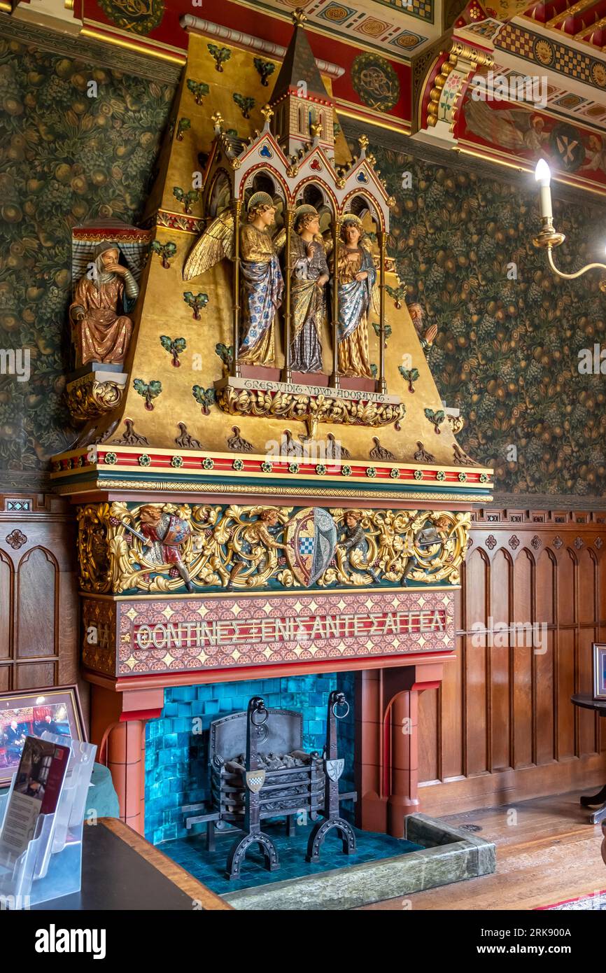 Fireplace of the Small Dining Room inside Cardiff Castle. Stock Photo