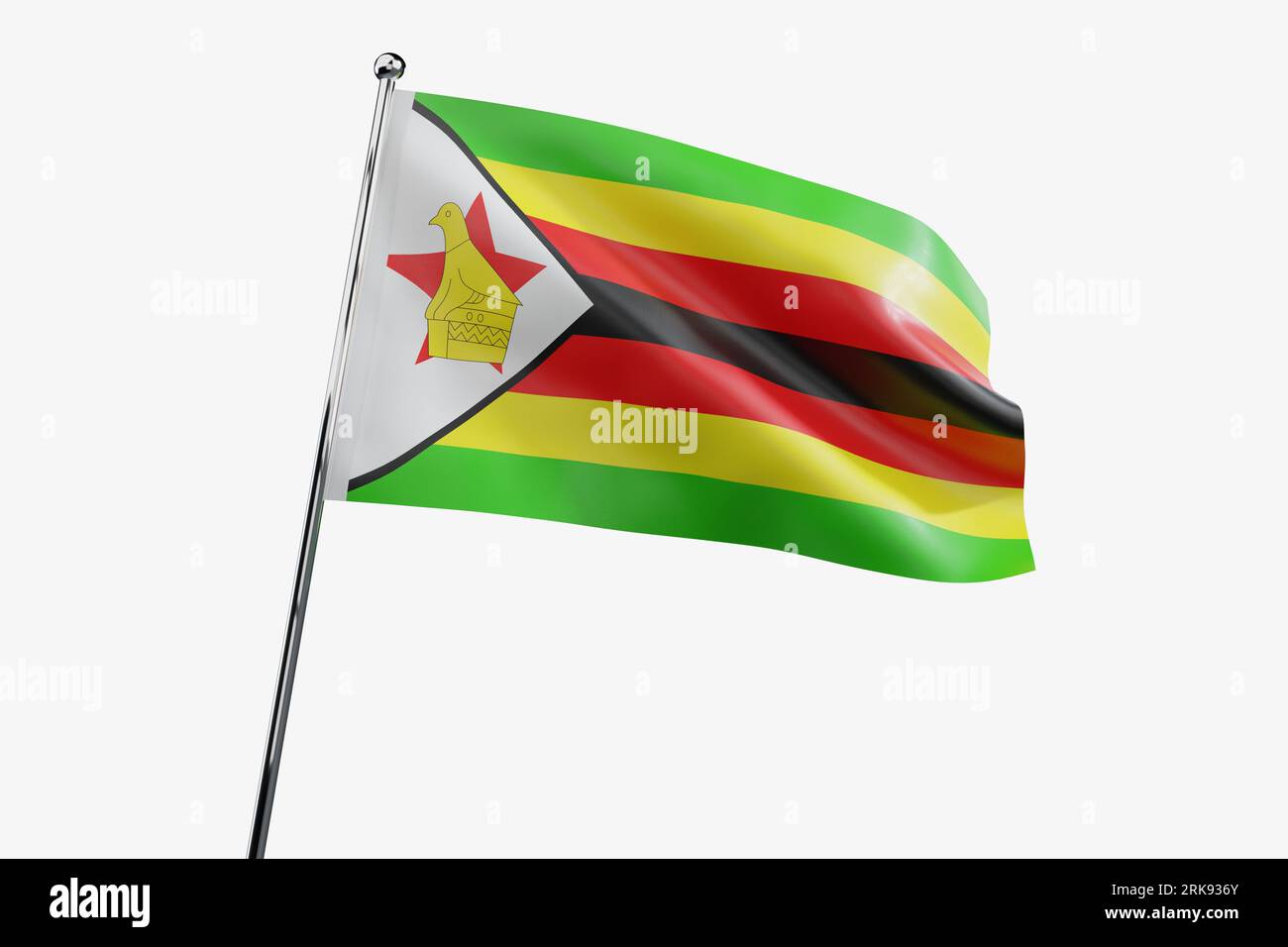 Zimbabwe Waving Fabric Flag Isolated On White Background 3d