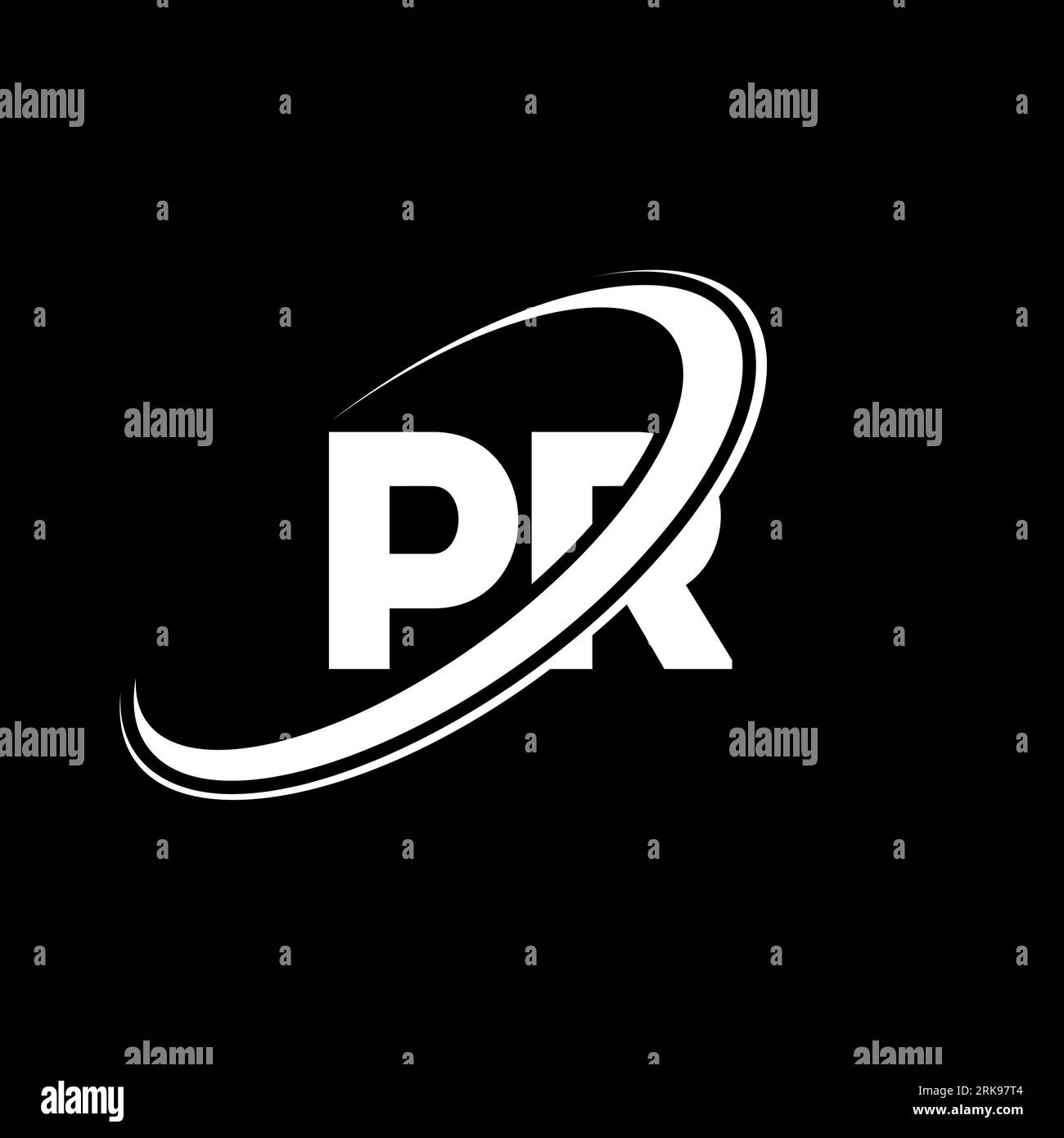 PR logo. P R design. White PR letter. PR/P R letter logo design. Initial letter PR linked circle uppercase monogram logo. Stock Vector
