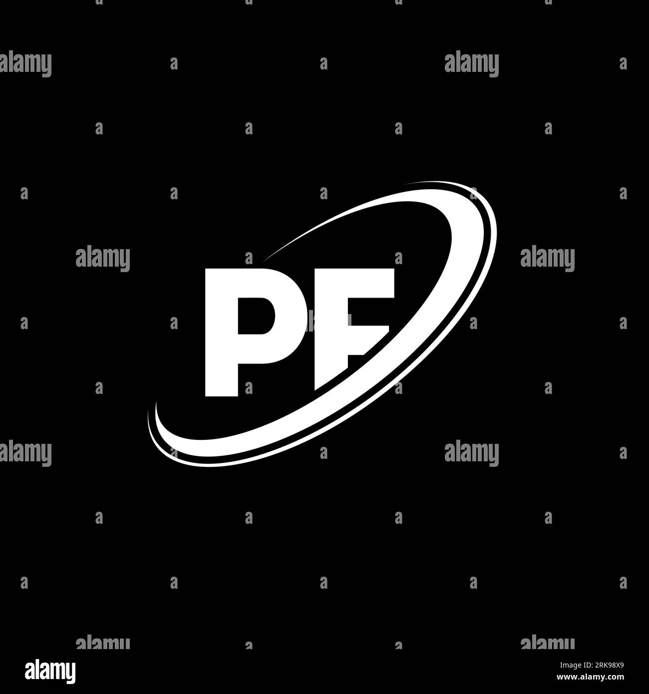 PF logo. P F design. White PF letter. PF/P F letter logo design. Initial letter PF linked circle uppercase monogram logo. Stock Vector