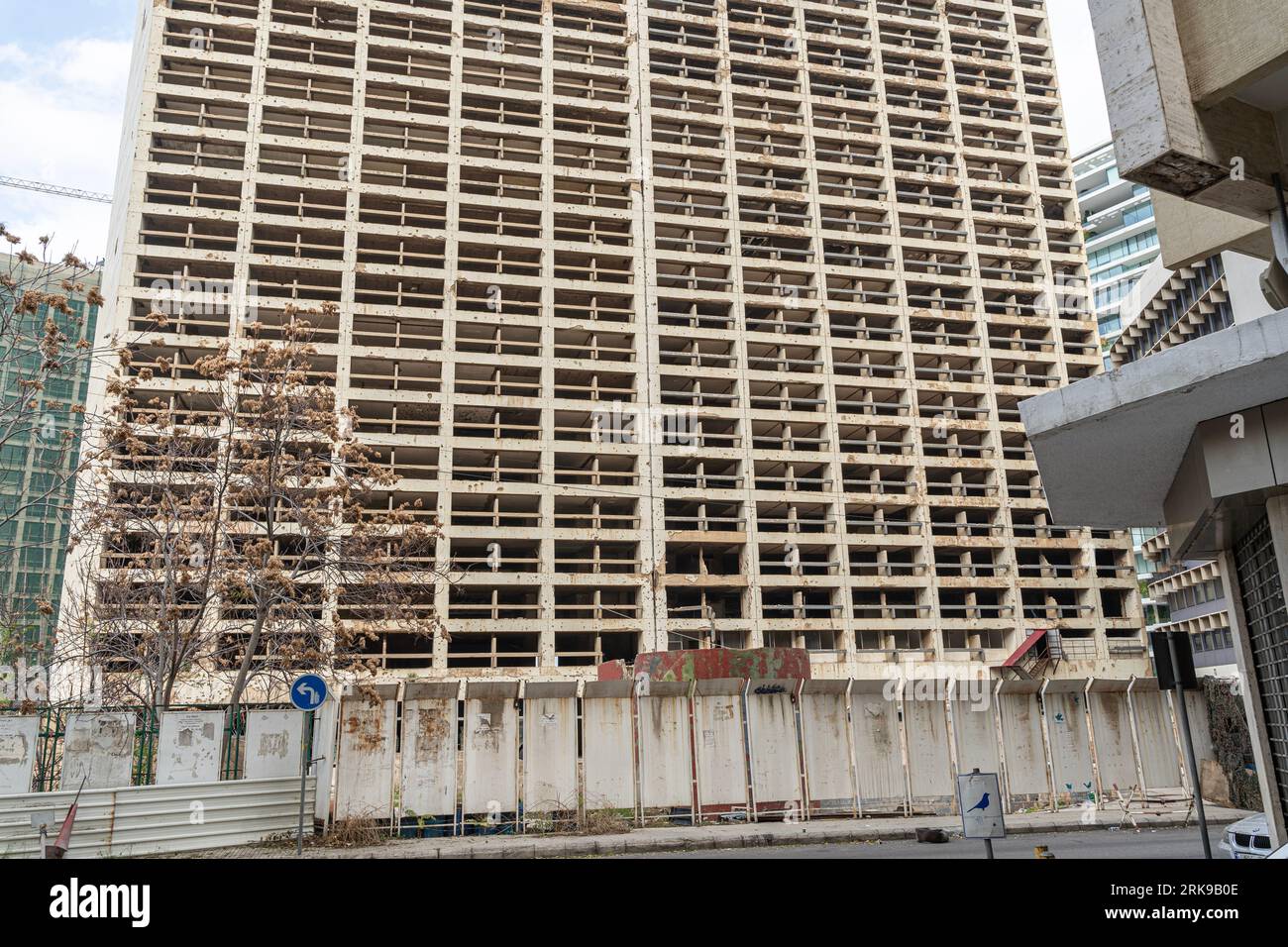 Lebanese Civil War shell and bullet damage to Holiday Inn Hotel Stock Photo