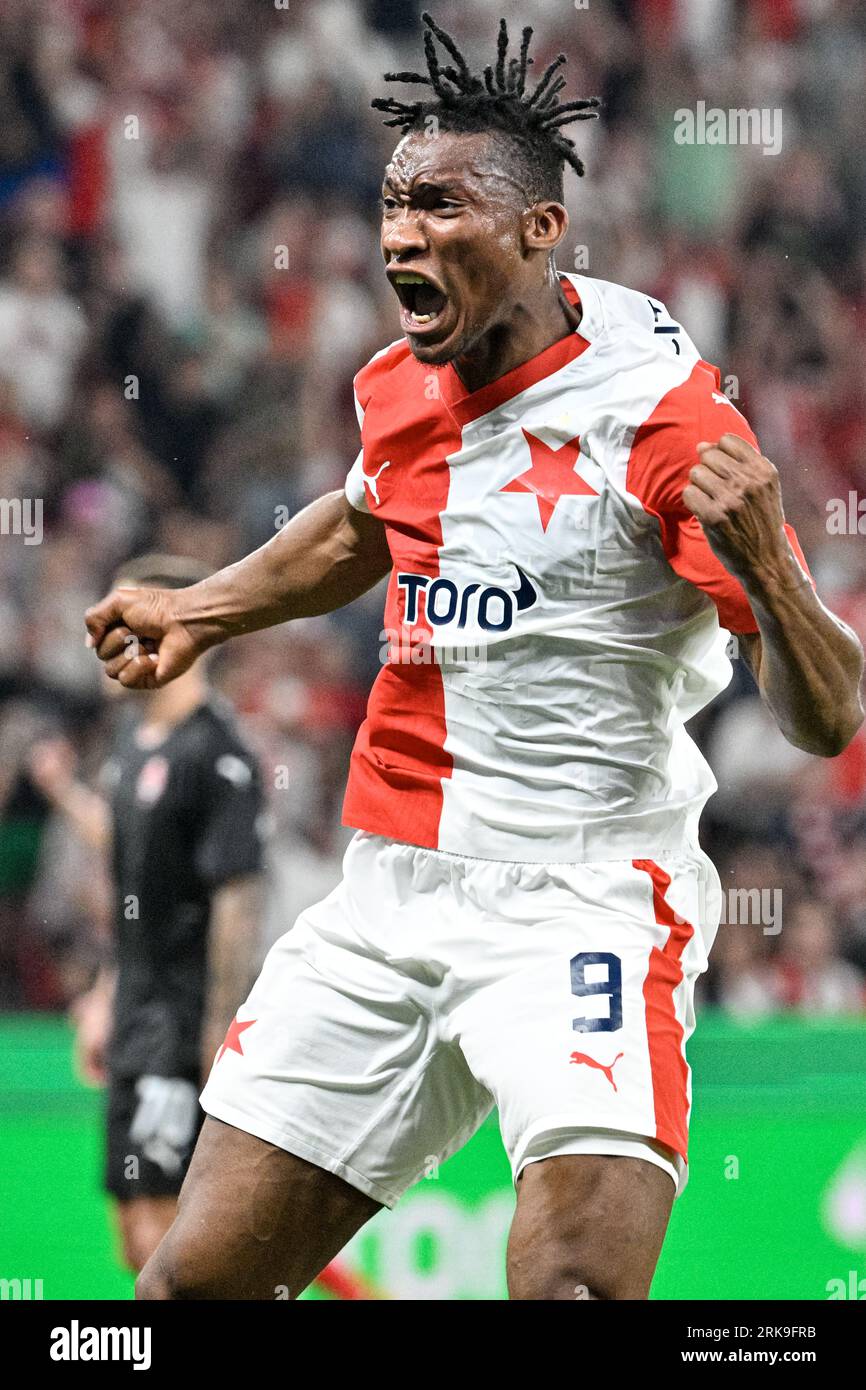 Prague, Czech Republic. 24th Aug, 2023. Muhamed Tijani (Slavia ...