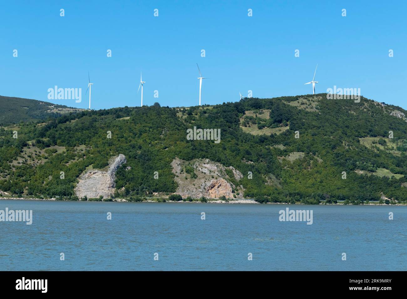 Wind turbines on the hill Stock Photo