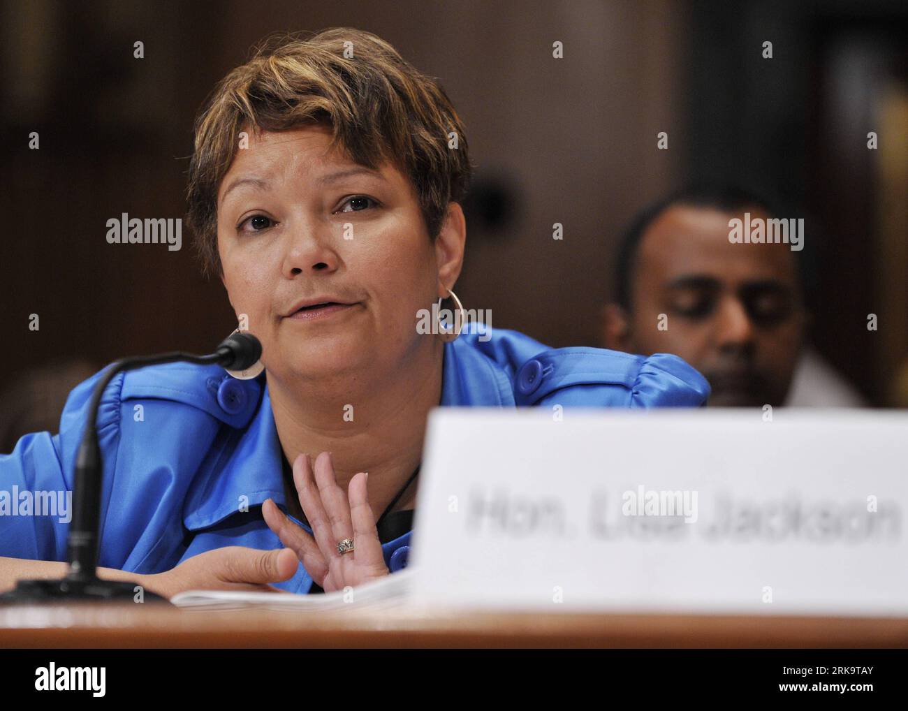 Bildnummer: 54230788  Datum: 15.07.2010  Copyright: imago/Xinhua (100715) -- WASHINGTON, July 15, 2010 (Xinhua) -- Lisa Jackson, administrator of U.S. Environmental Protection Agency (EPA), testifies before the U.S. Senate Commerce, Justice, Science and Related Agencies Subcommittee during a hearing to review the use of dispersants in response to the Deepwater Horizon oil spill on Capitol Hill in Washington D.C., capital of the United States, July 15, 2010. (Xinhua/Zhang Jun) (zw) (2)U.S.-WASHINGTON-OIL SPILL-EPA-DISPERSANTS-HEARING PUBLICATIONxNOTxINxCHN People Gesellschaft kbdig xsk 2010 que Stock Photo