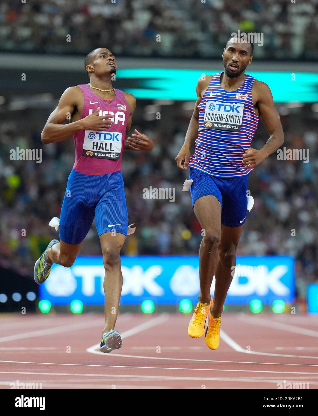 Great Britain’s Matthew HudsonSmith (right) and USA’s Quincy Hall (left) after competing in the