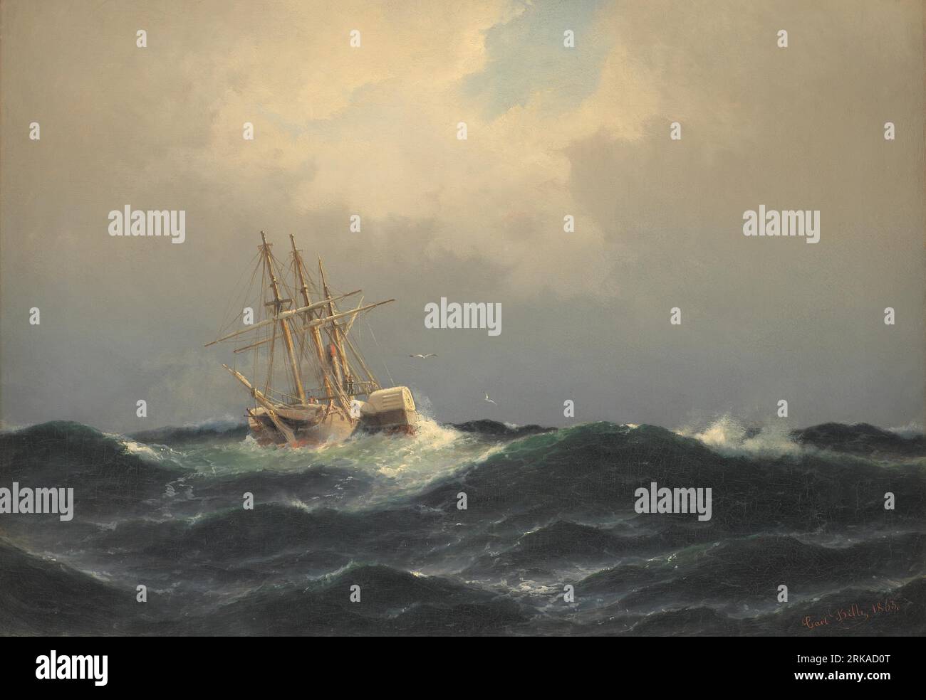 A steamship in a storm in the Atlantic 1863 by Carl Bille Stock Photo ...