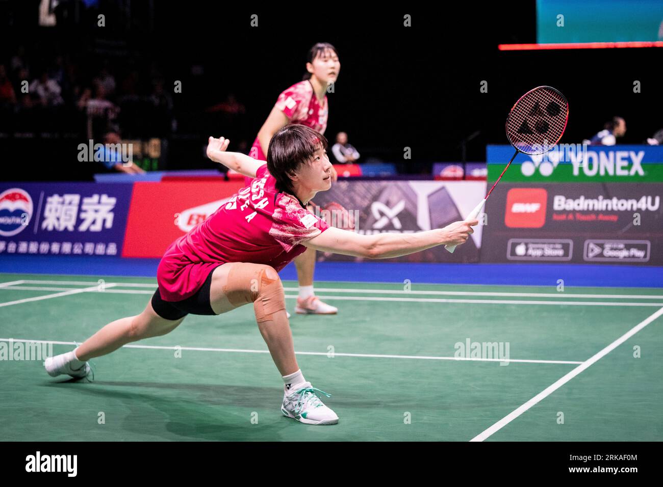 Baek Ha Na, right, and Lee So Hee of South Korea during their second round womens double match against Apriyani Rahayu and Siti Fadia Silva Ramadhanti of Indonesia, not pictured, at the