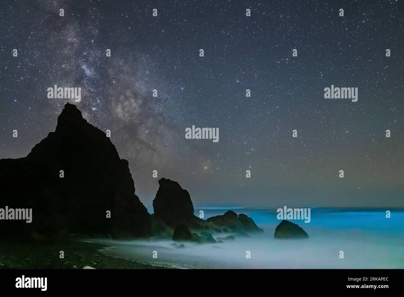 Bioluminescence by dinoflagellates disturbed by waves off Ruby Beach in