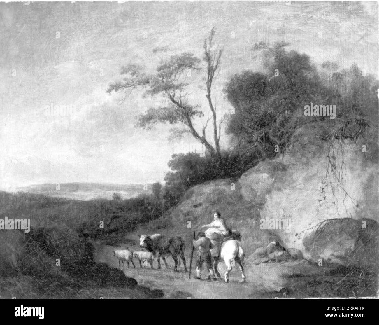 Landschaft mit Mann und Frau auf Schimmel between 1735 and 1779 by Georges-Frédéric Meyer Stock Photo