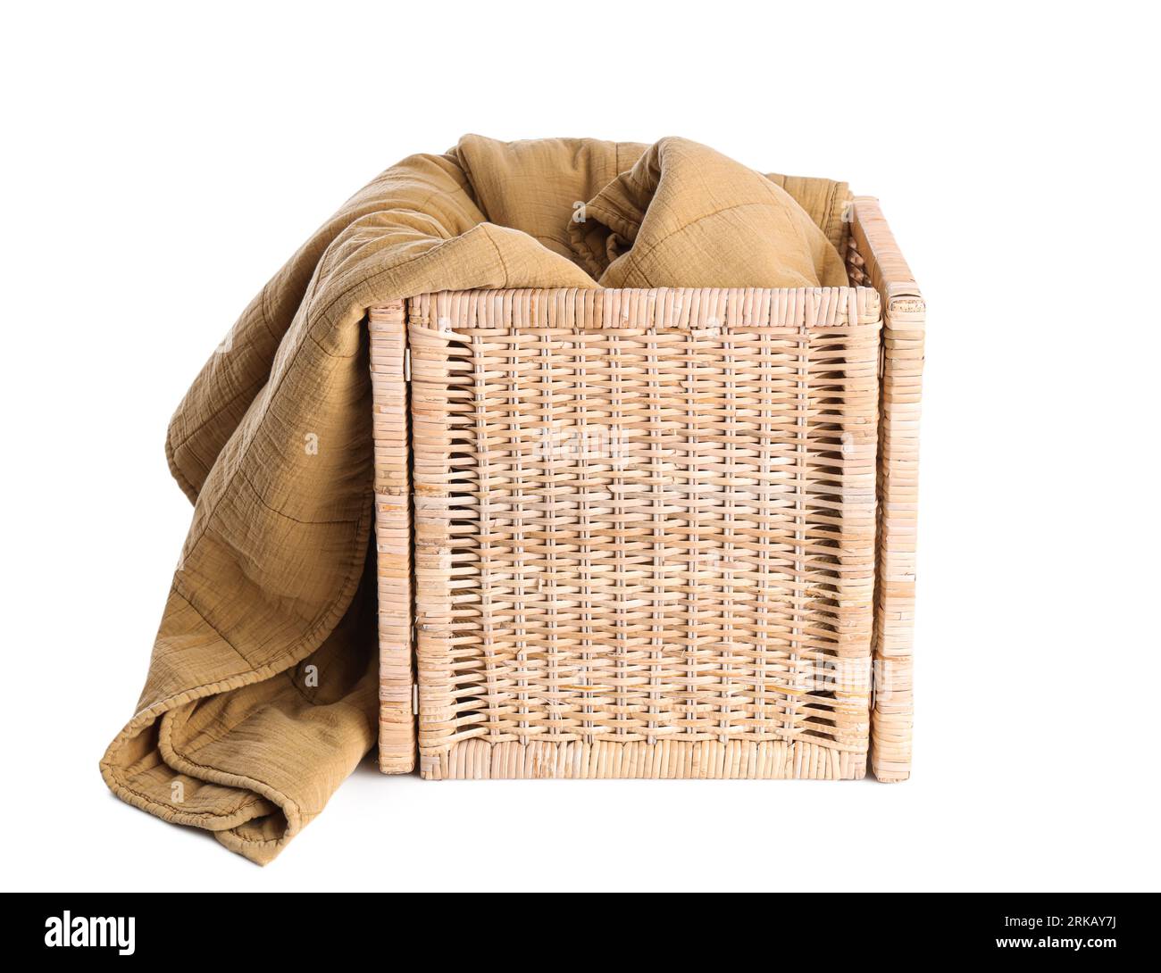 Wicker basket blanket with isolated on white background Stock Photo Alamy