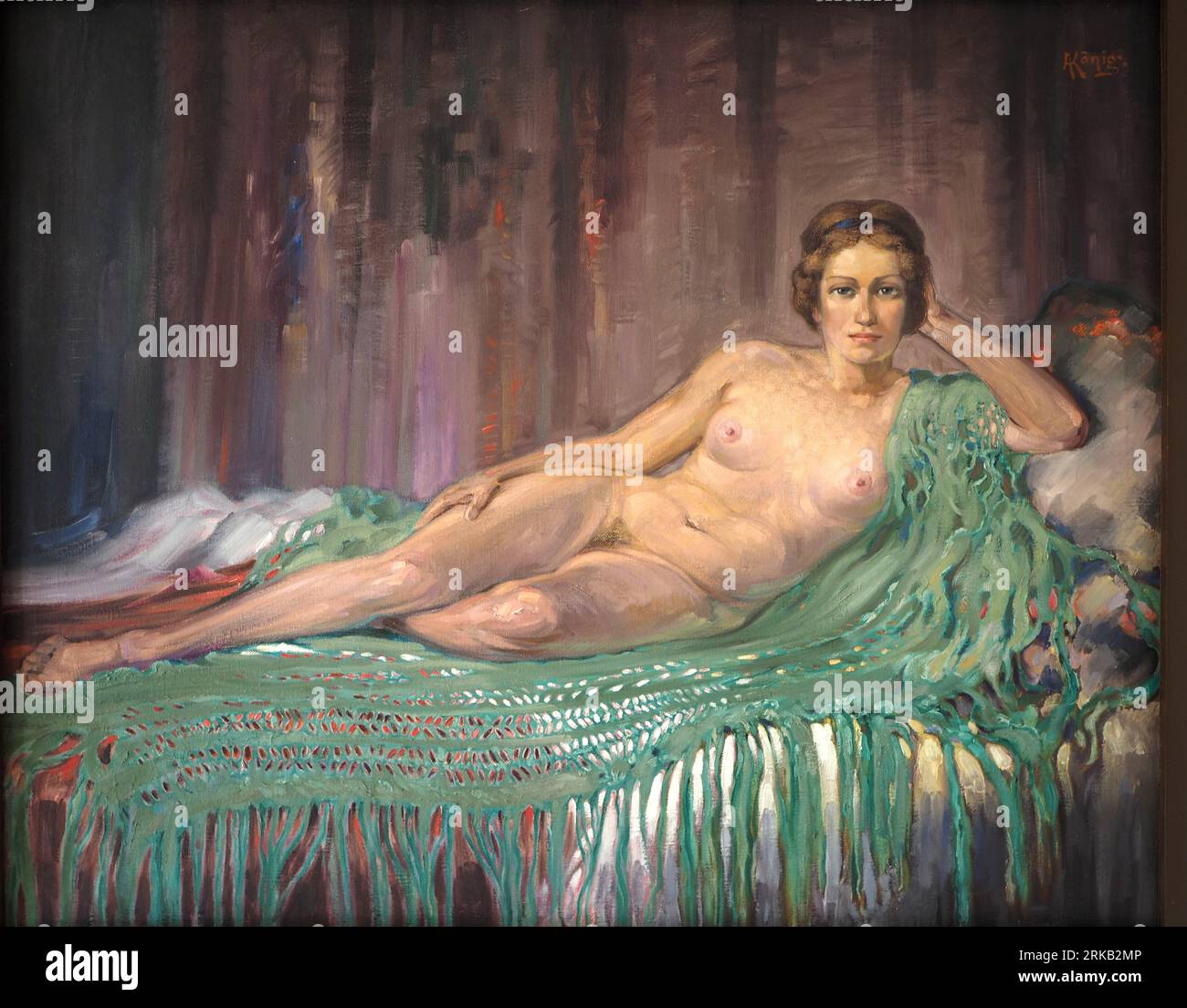 Liegender Akt mit grüner Decke Unknown date by Albert König Stock Photo