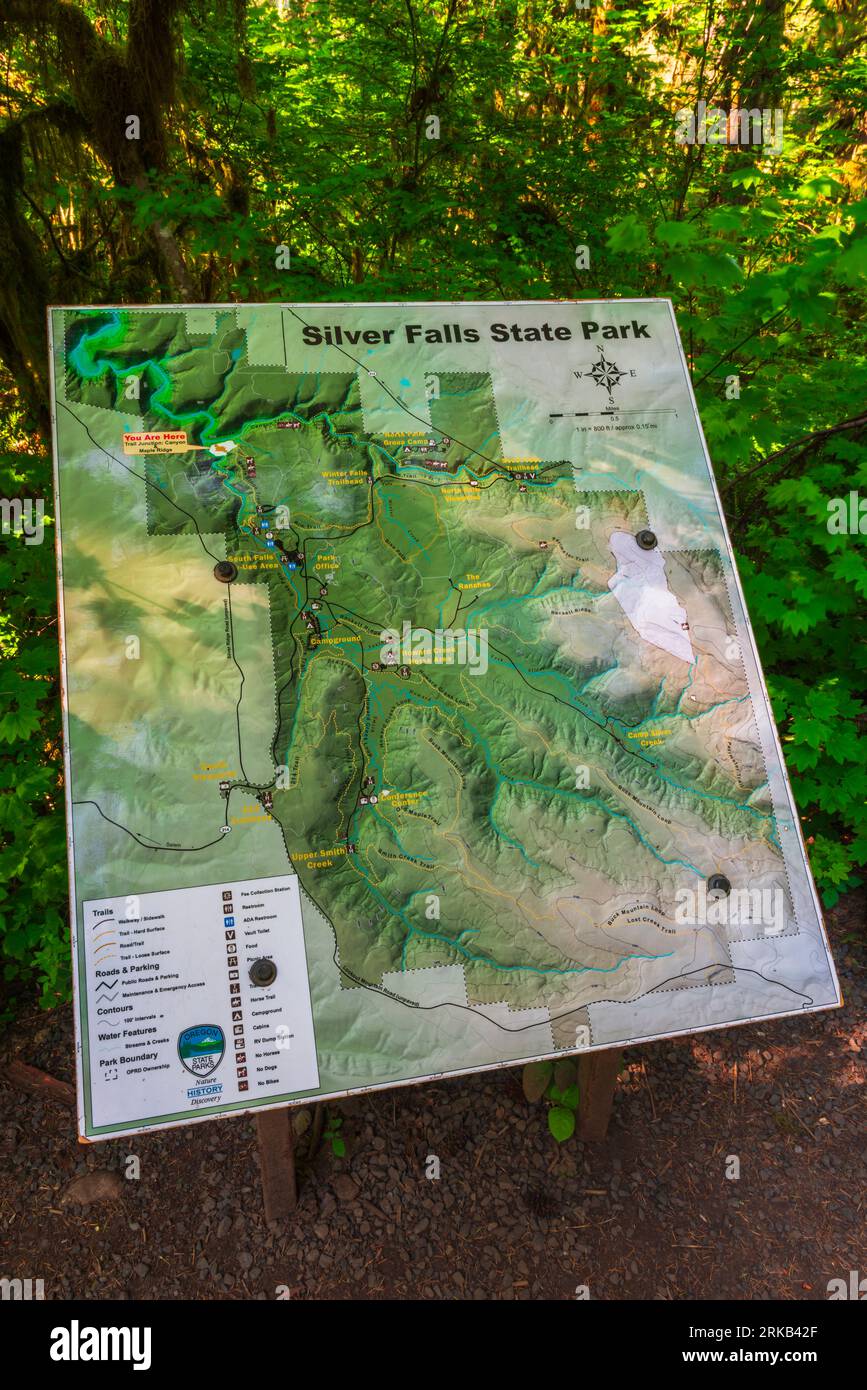 Trail map, Silver Falls State Park, Oregon USA Stock Photo Alamy
