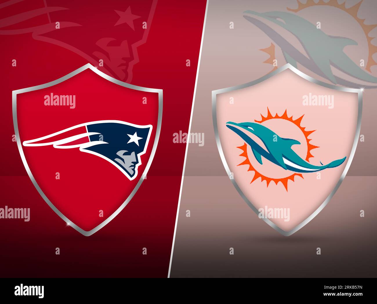 Patriots Vs Dolphins match fixture background design with shields