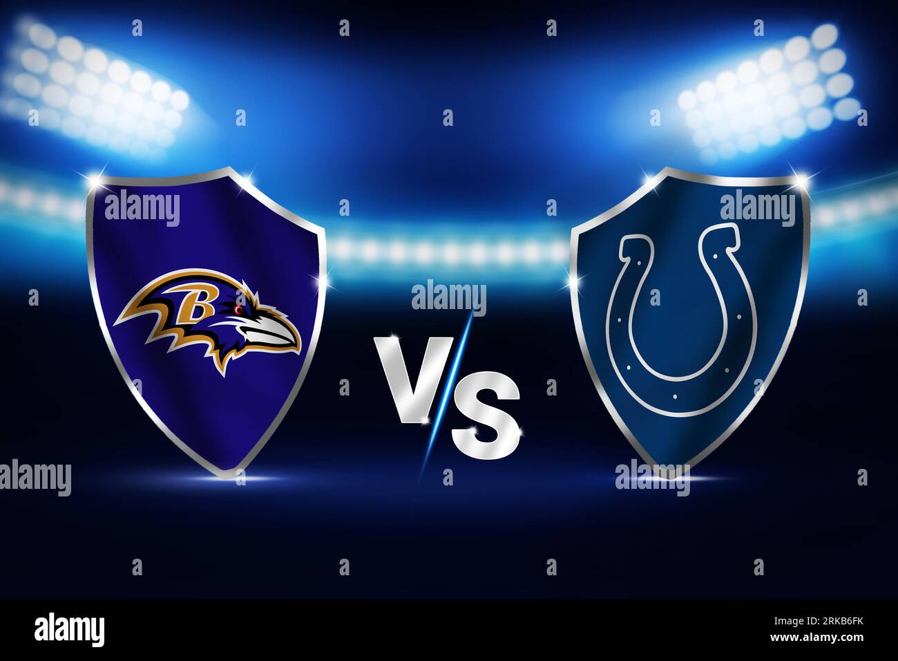 Ravens Vs Colts football match fixture with glowing stadium lights in