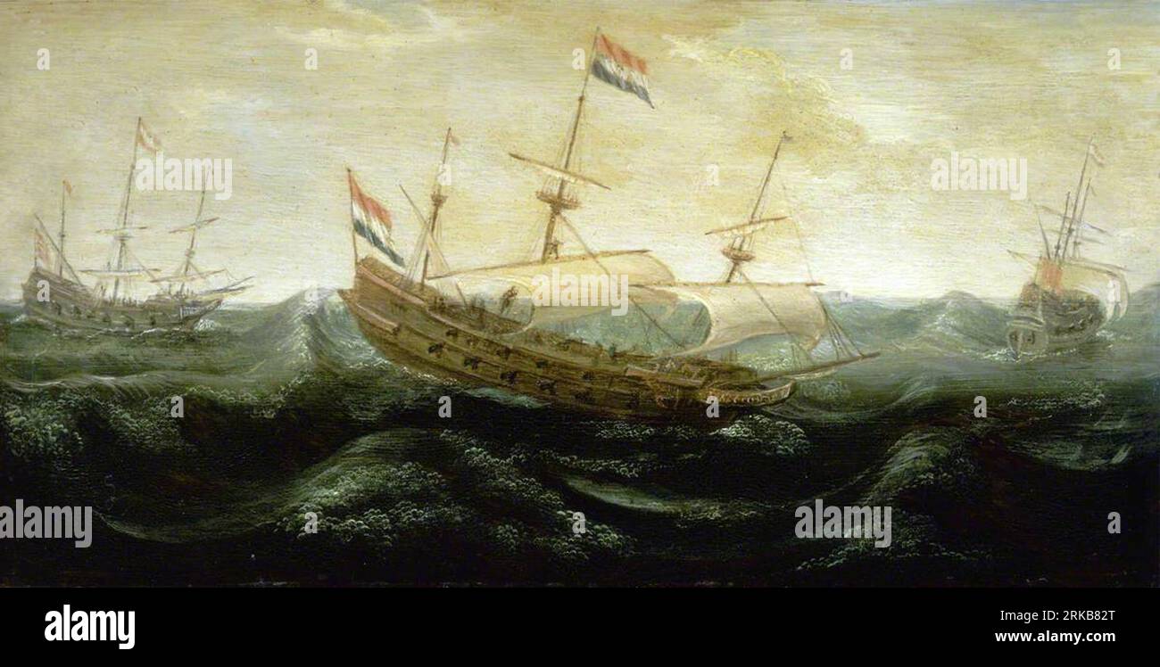 Dutch Ships in a Rough Sea circa 1625 by Abraham de Verwer Stock Photo