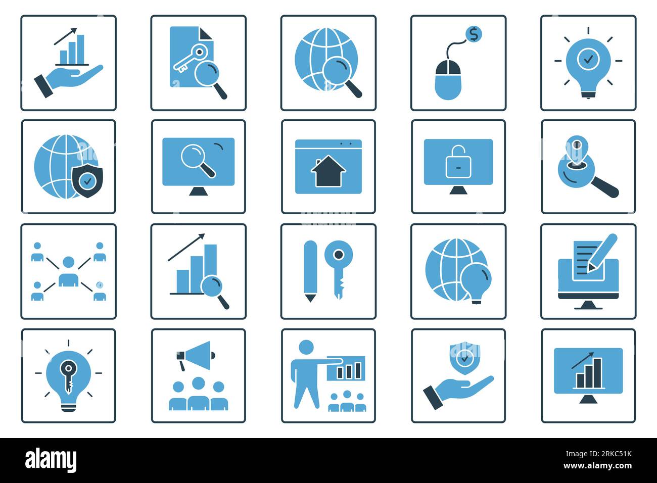 Seo icon set. Search Engine Optimization icon. suitable for web site design, app, user interfaces, business, printable etc. Solid icon style. Simple v Stock Vector