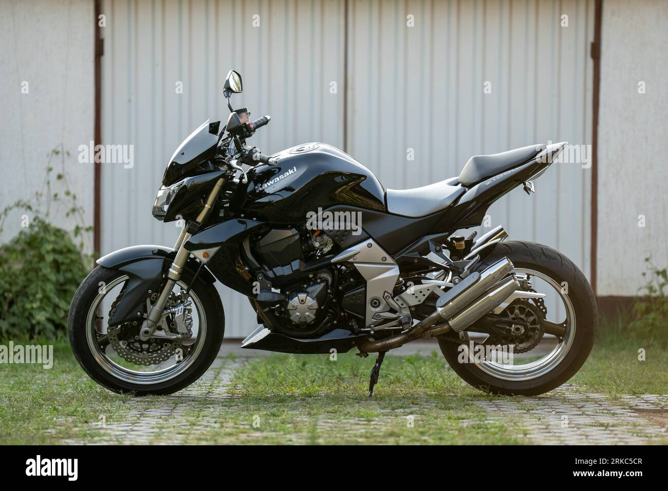 A Kawasaki Z1000 motorcycle, close up selective focus. Stock Photo