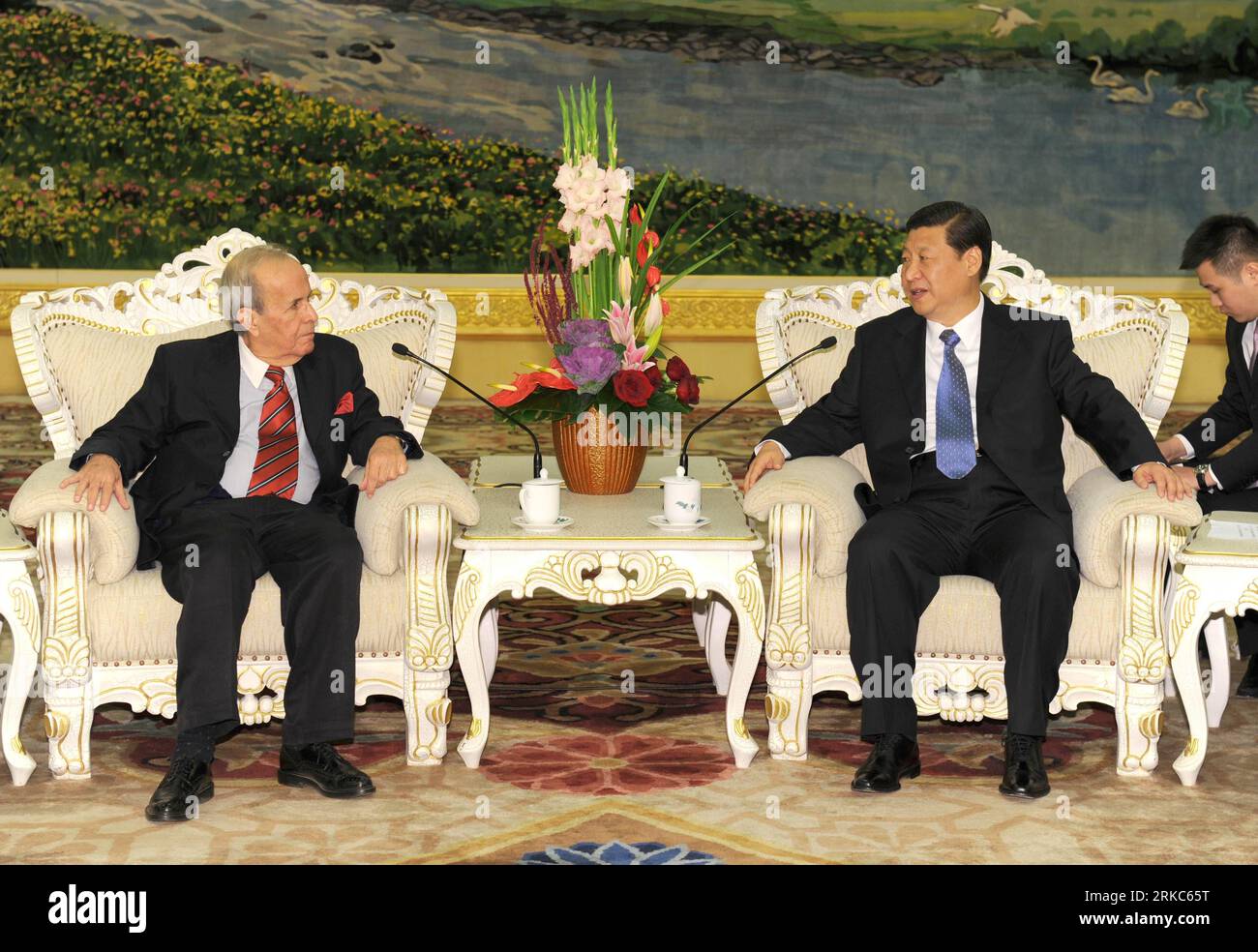 Bildnummer: 54677316  Datum: 25.11.2010  Copyright: imago/Xinhua (101125) -- BEIJING, Nov. 25, 2010 (Xinhua) -- Chinese Vice President Xi Jinping meets with Ricardo Alarcon de Quesada (L), president of the Cuban National Assembly of People s Power, in Beijing, capital of China, Nov. 25, 2010. (Xinhua/Ma Zhancheng)(mcg) CHINA-CUBA-XI JINPING-ALARCON-MEETING (CN) PUBLICATIONxNOTxINxCHN People Politik kbdig xsp 2010 quer     Bildnummer 54677316 Date 25 11 2010 Copyright Imago XINHUA  Beijing Nov 25 2010 XINHUA Chinese Vice President Xi Jinping Meets With Ricardo Alarcon de Quesada l President of Stock Photo