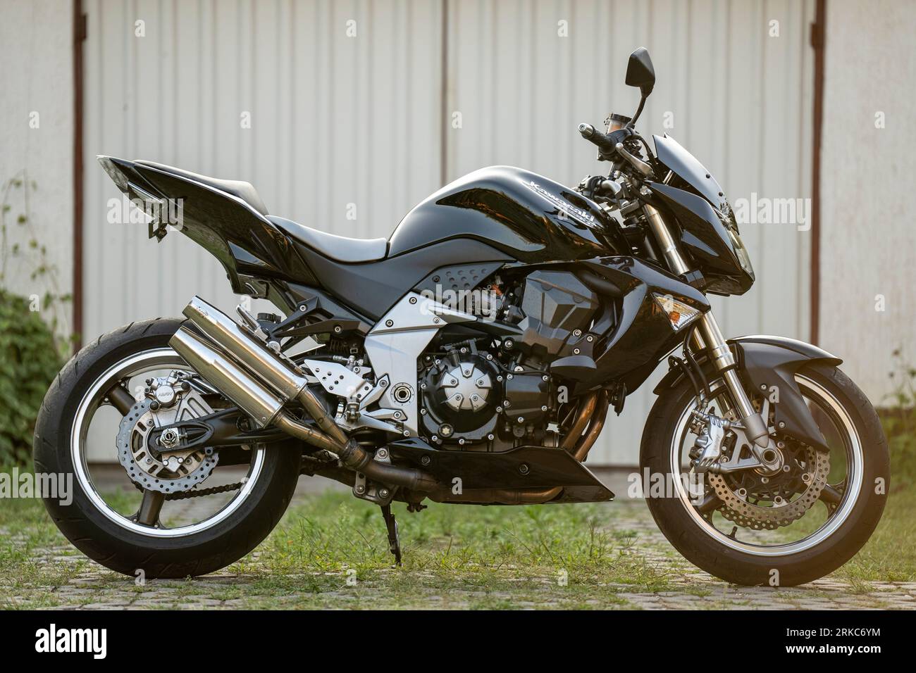 A Kawasaki Z1000 motorcycle, close up selective focus. Stock Photo