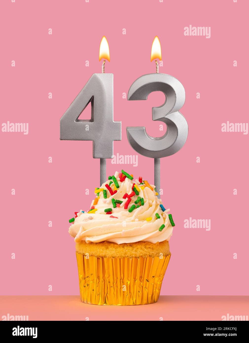 Birthday card with cupcake and candle number 43 Stock Photo - Alamy