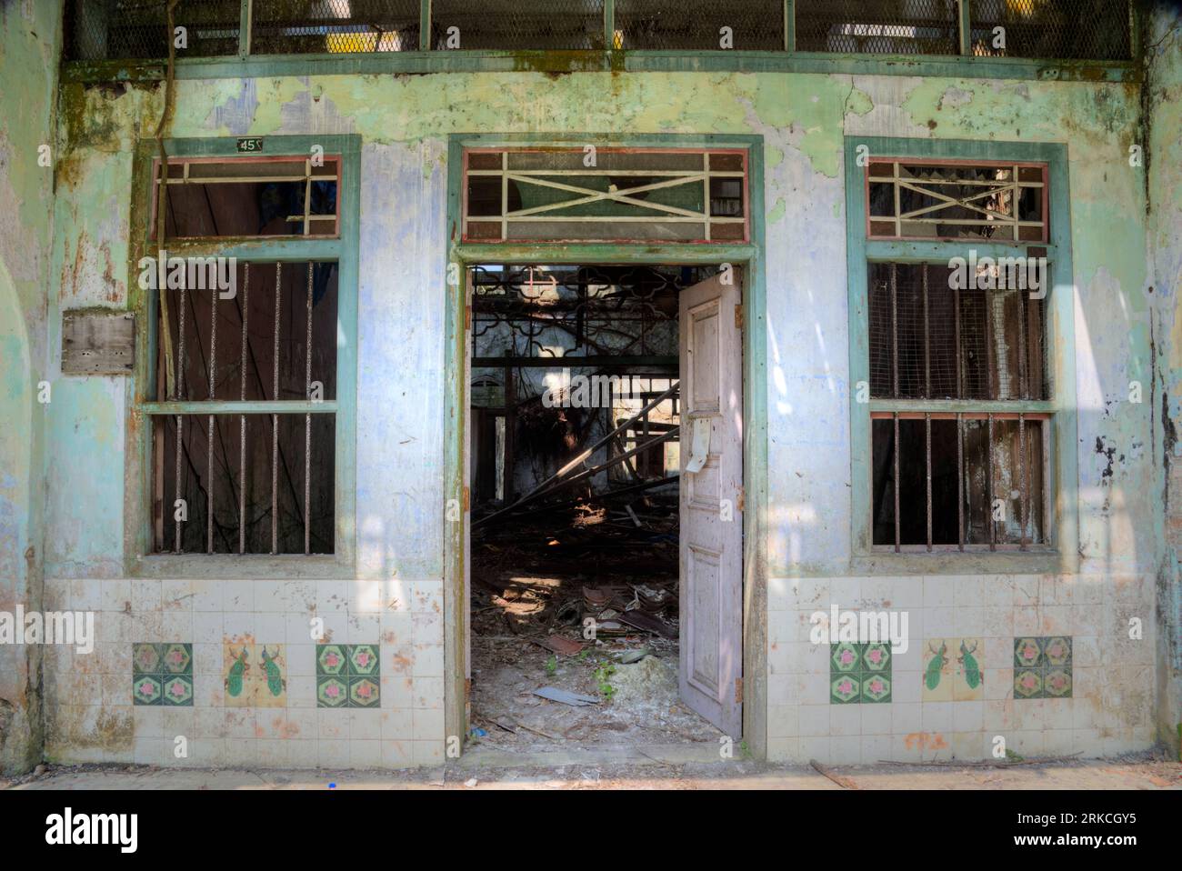 scene of the architectural structure of the deserted colonial building ...