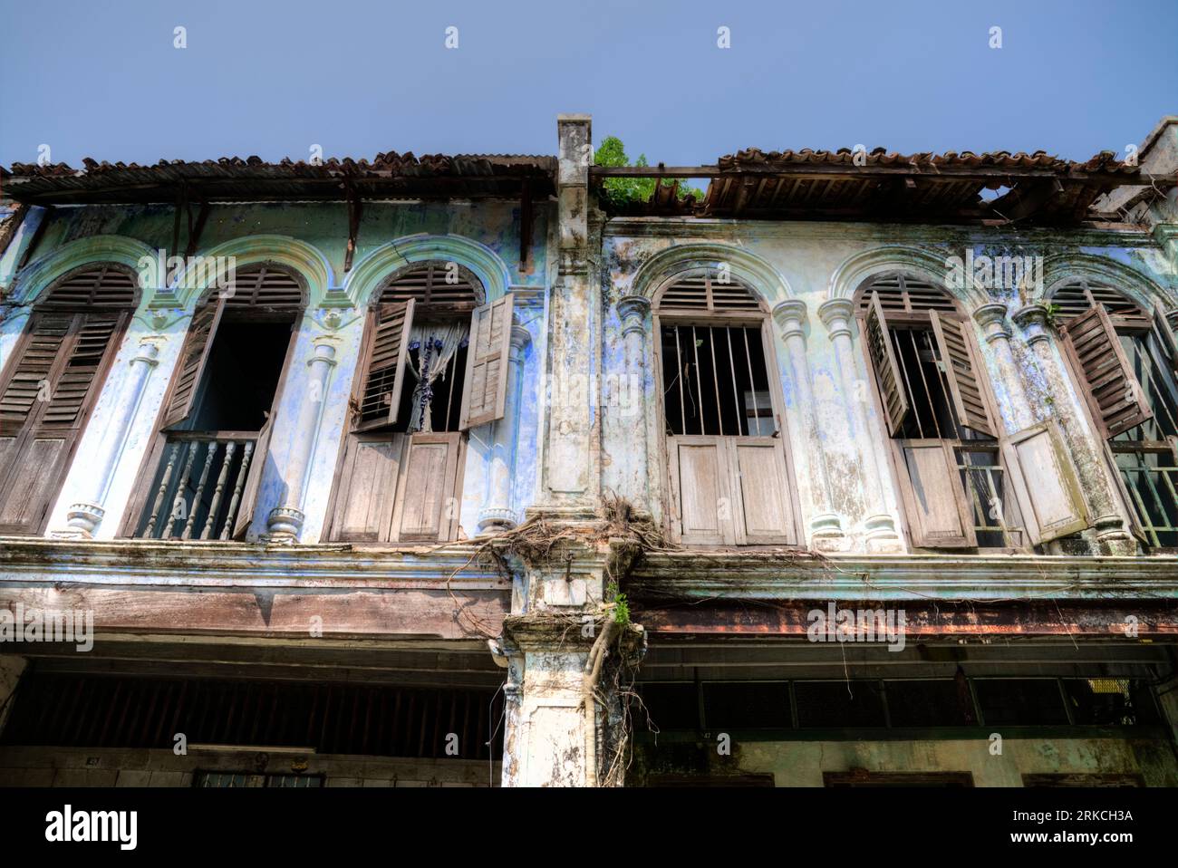 scene of the architectural structure of the deserted colonial building ...