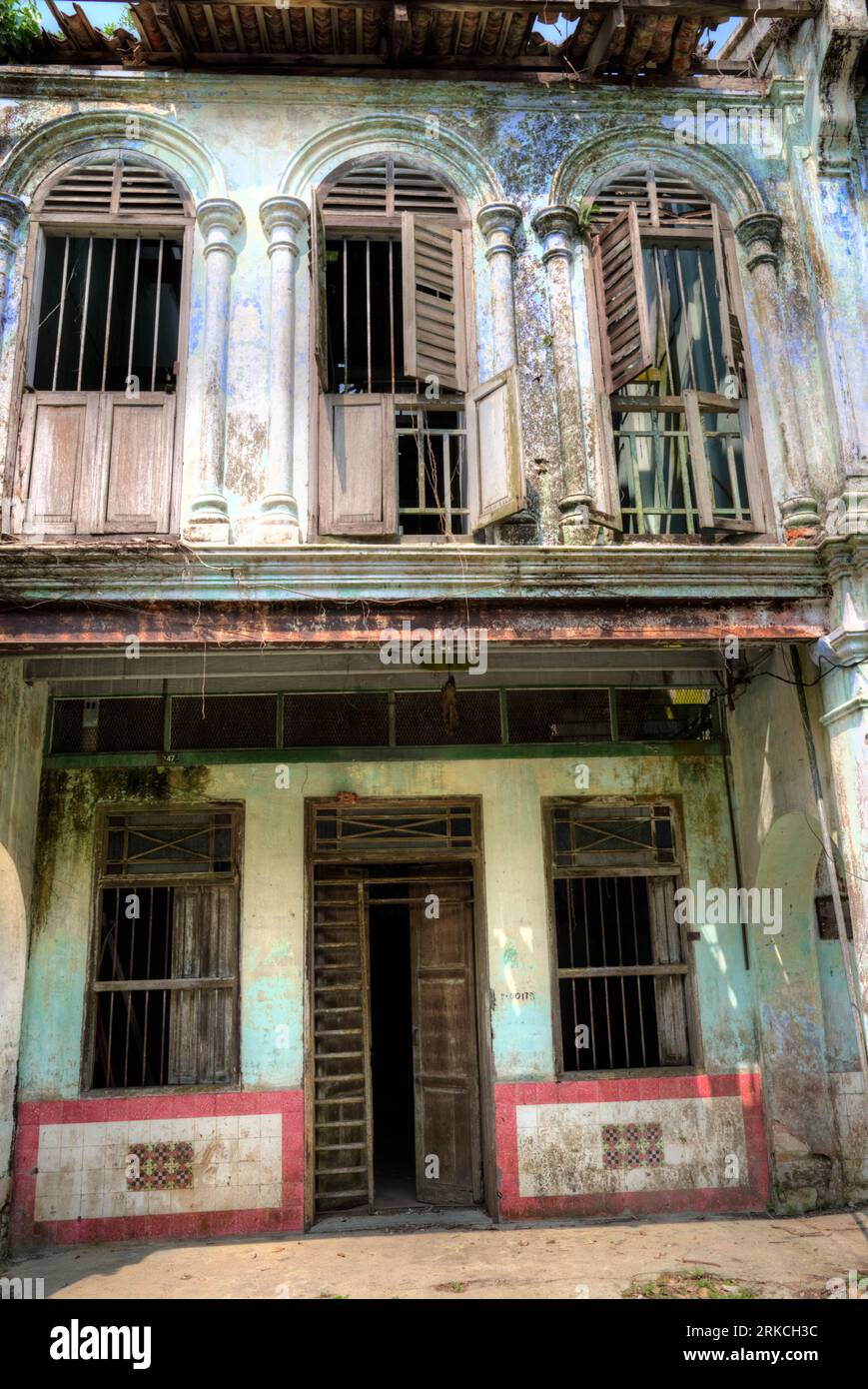 scene of the architectural structure of the deserted colonial building ...
