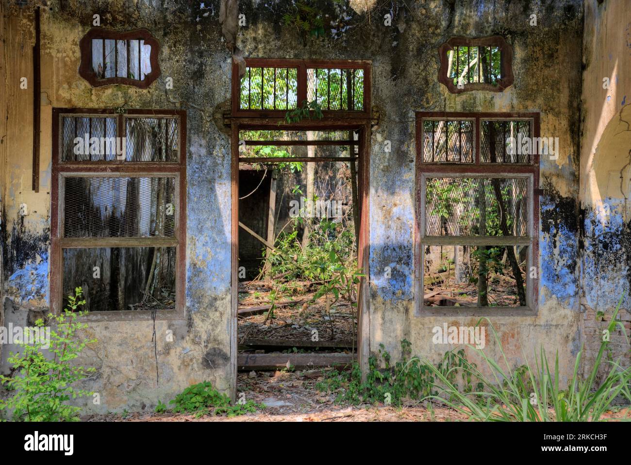 scene of the architectural structure of the deserted colonial building ...