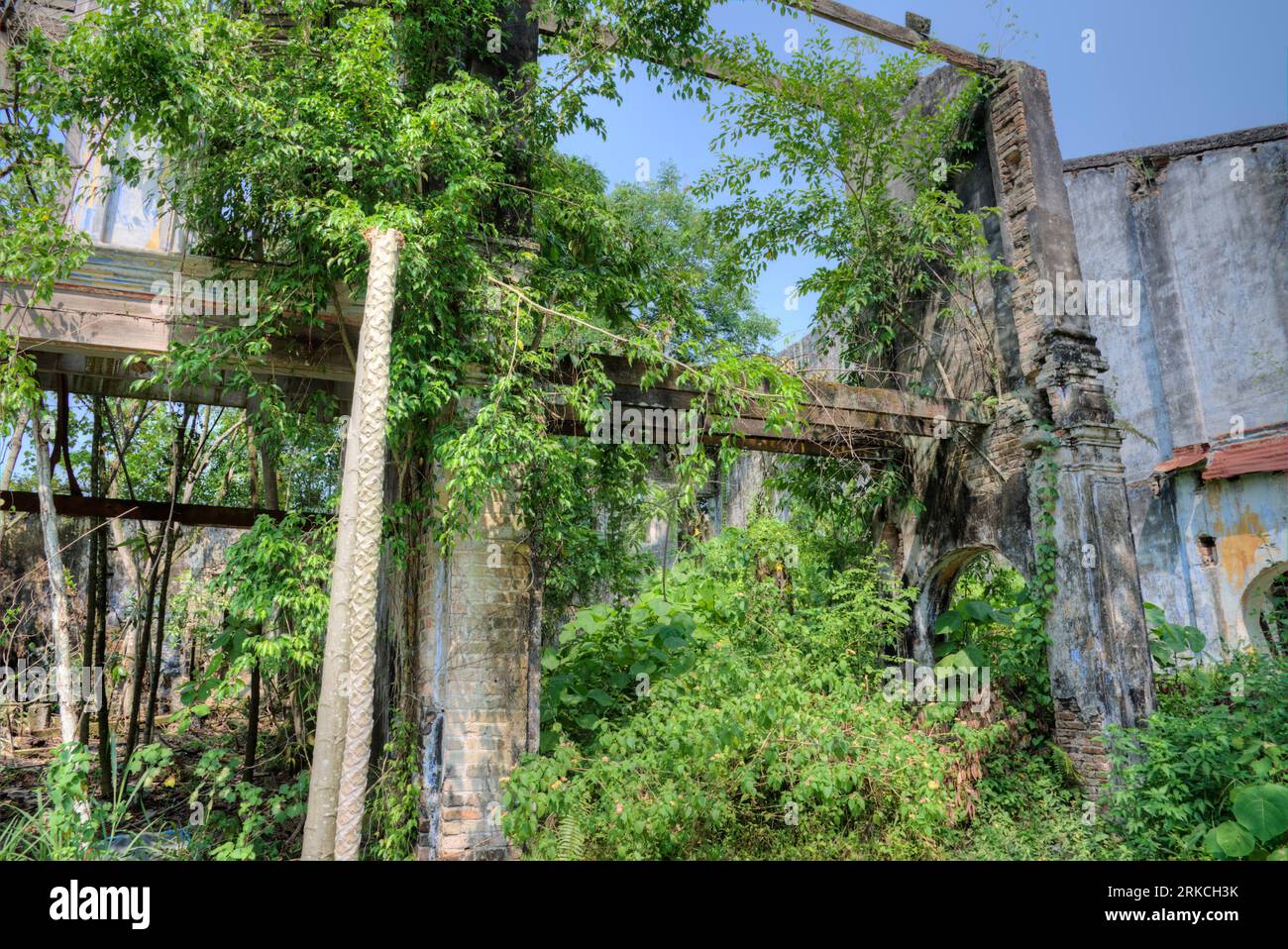 scene of the architectural structure of the deserted colonial building ...