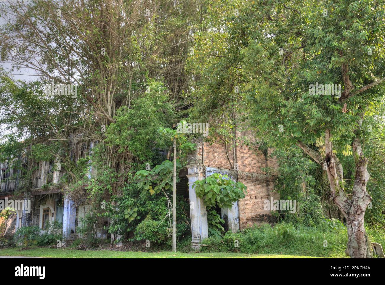 scene of the architectural structure of the deserted colonial building ...