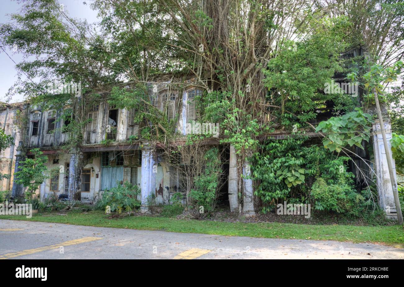 scene of the architectural structure of the deserted colonial building ...