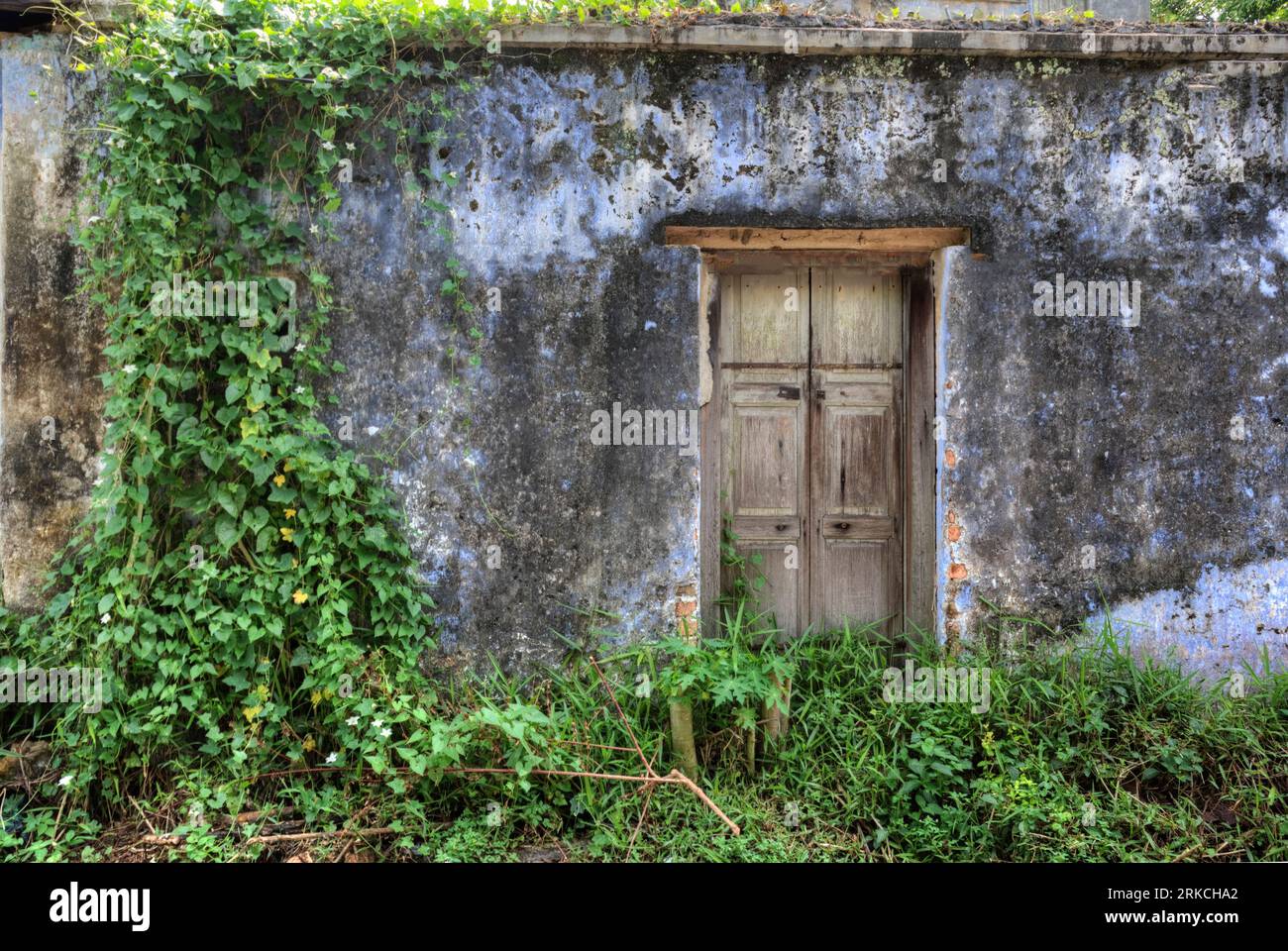 scene of the architectural structure of the deserted colonial building ...