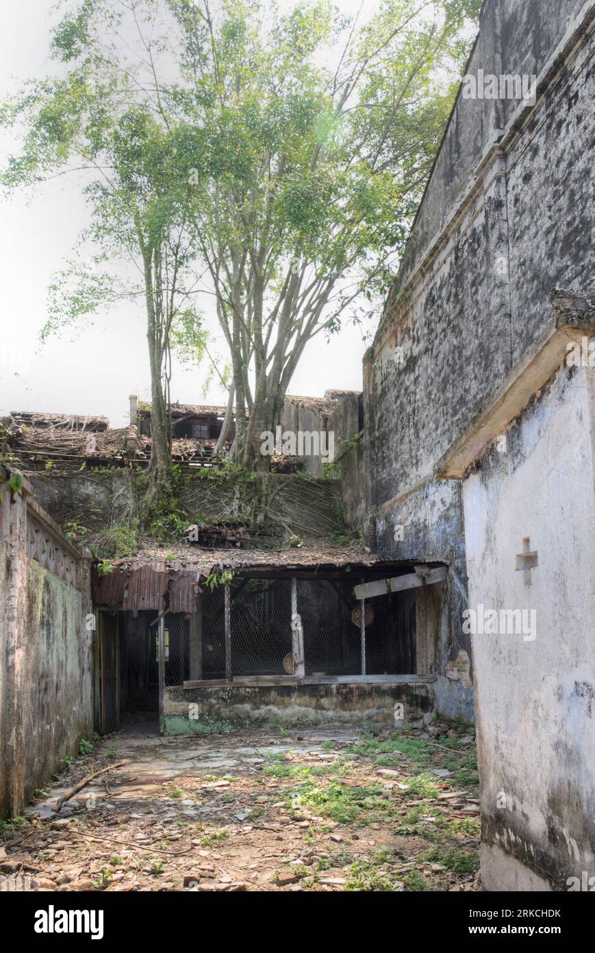 scene of the architectural structure of the deserted colonial building ...