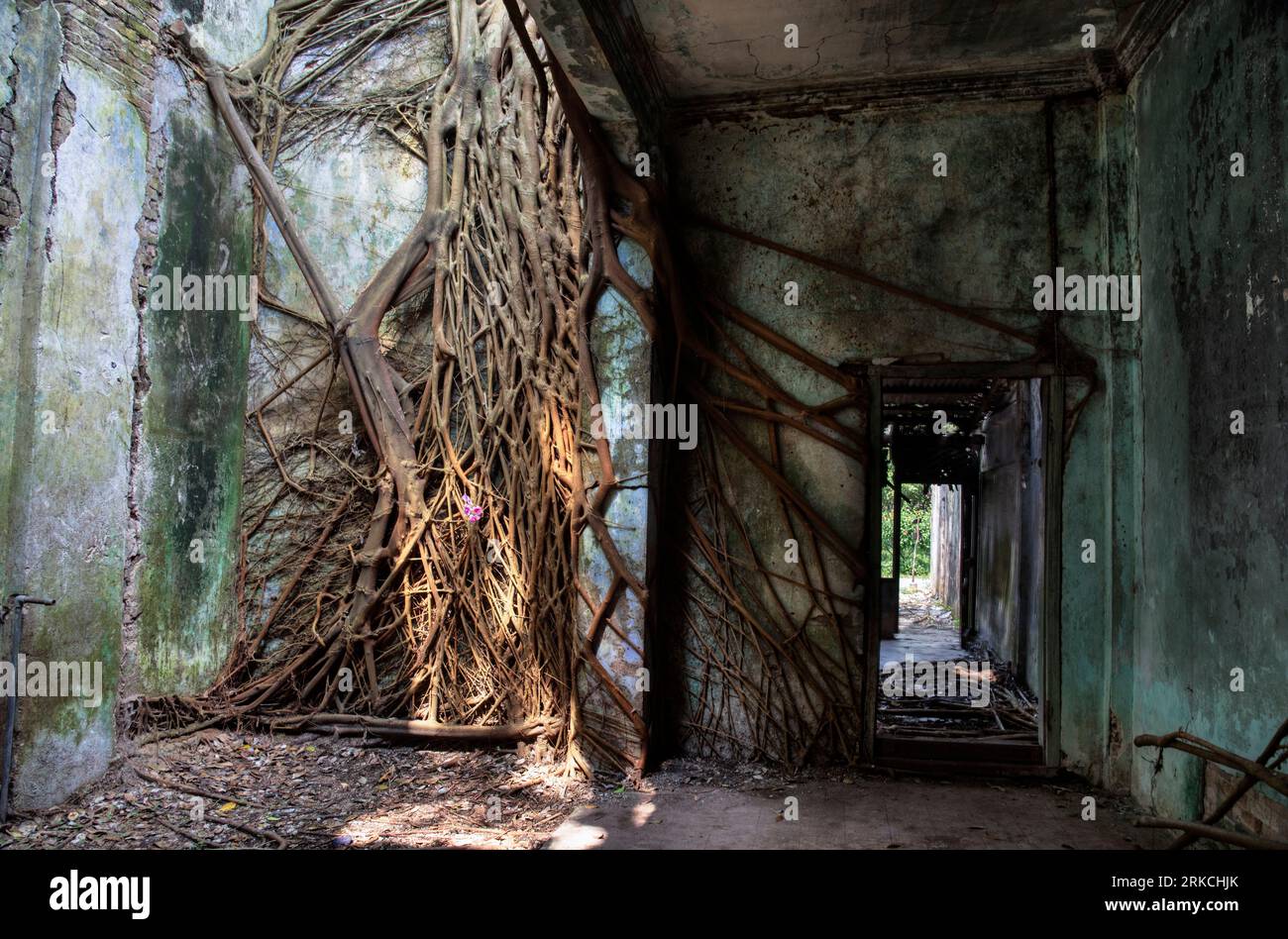 scene of the architectural structure of the deserted colonial building ...