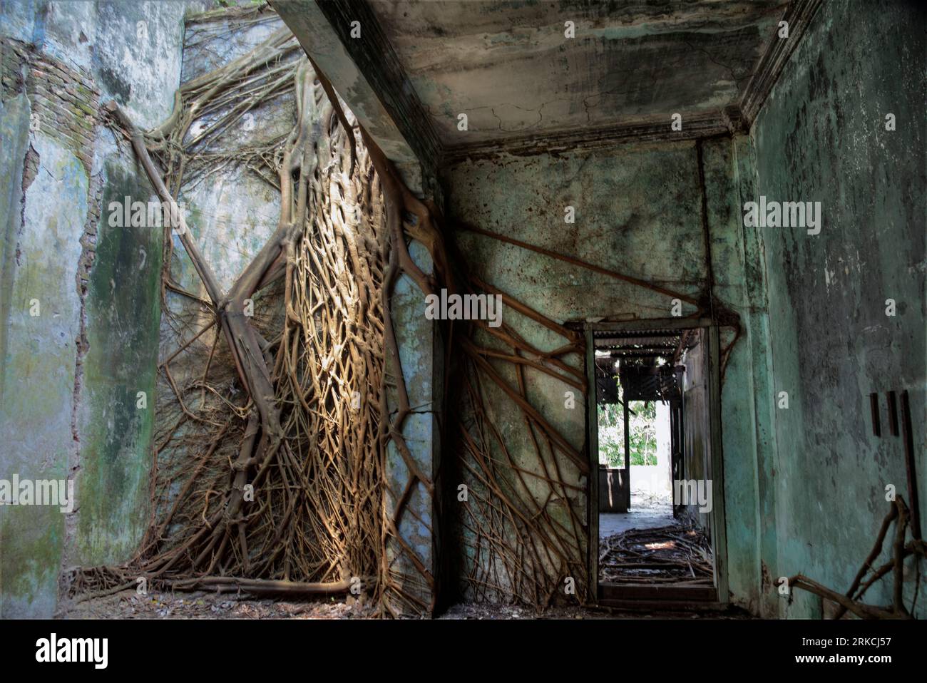 scene of the architectural structure of the deserted colonial building ...