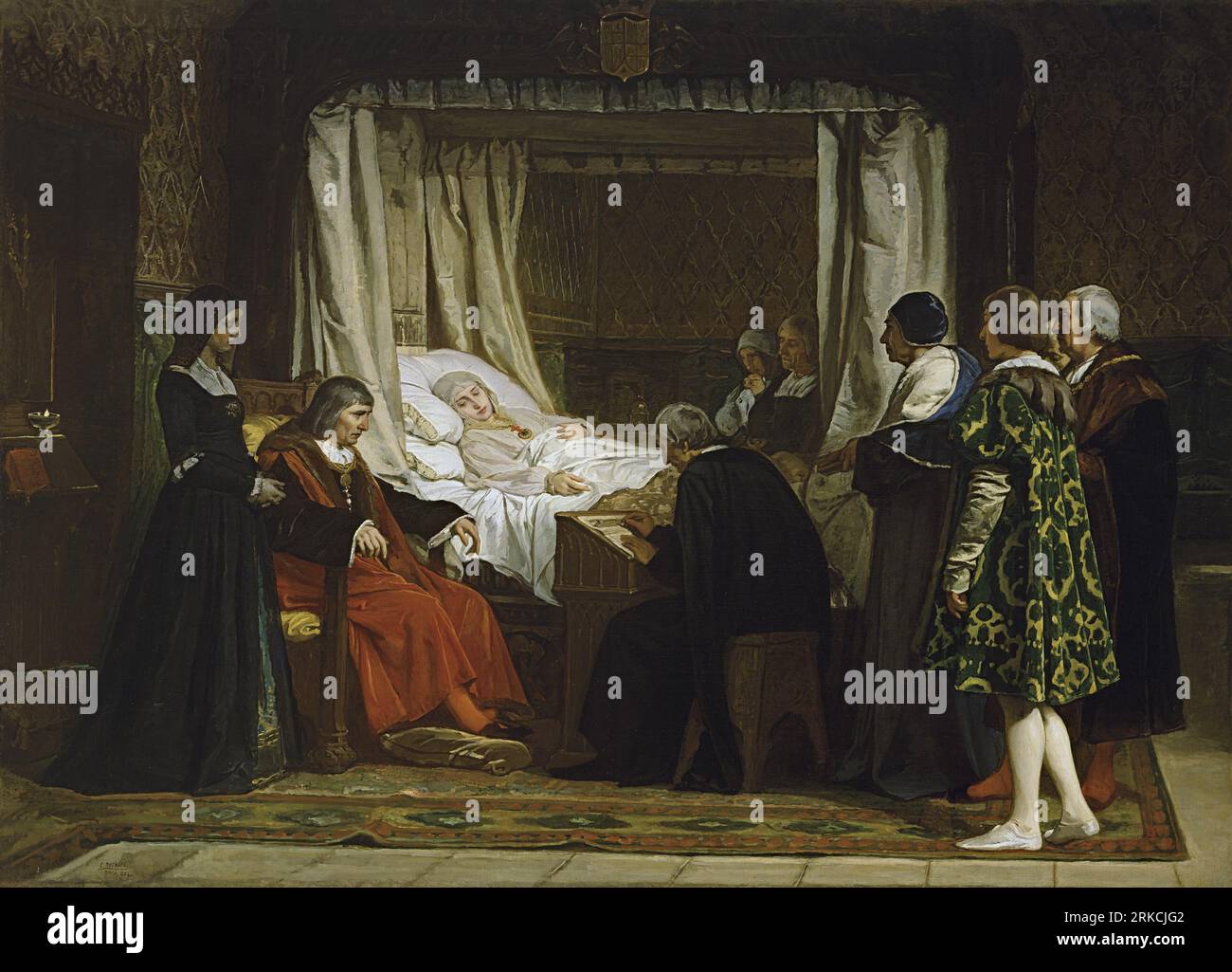 Queen Isabel la Católica dictating her last will and testament 1864 by