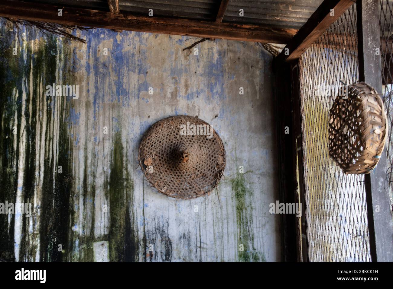 scene of the architectural structure of the deserted colonial building ...