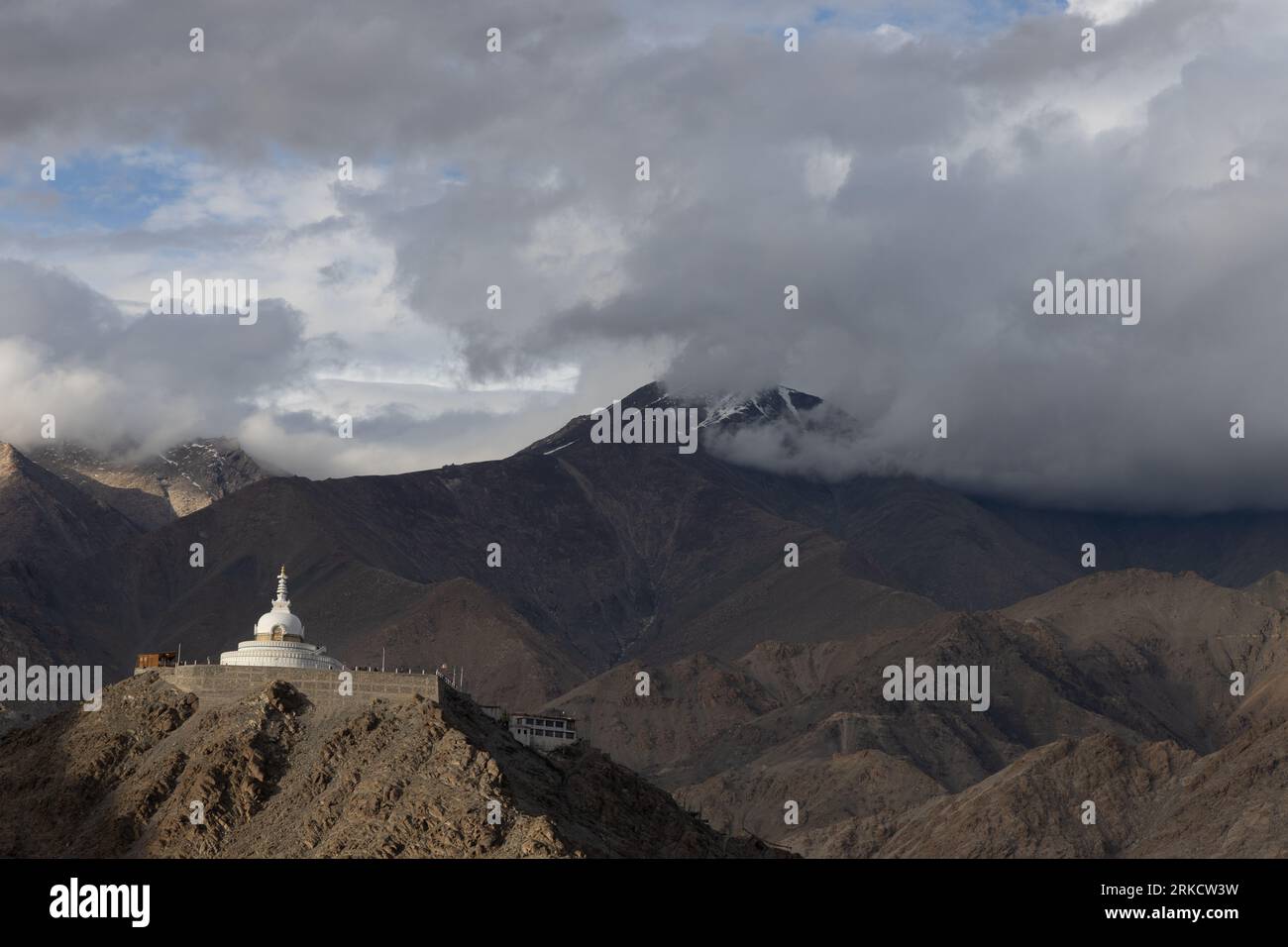 Shanti Stupa, a famous landmark at Leh town, India on 23 july 2023 Stock Photo