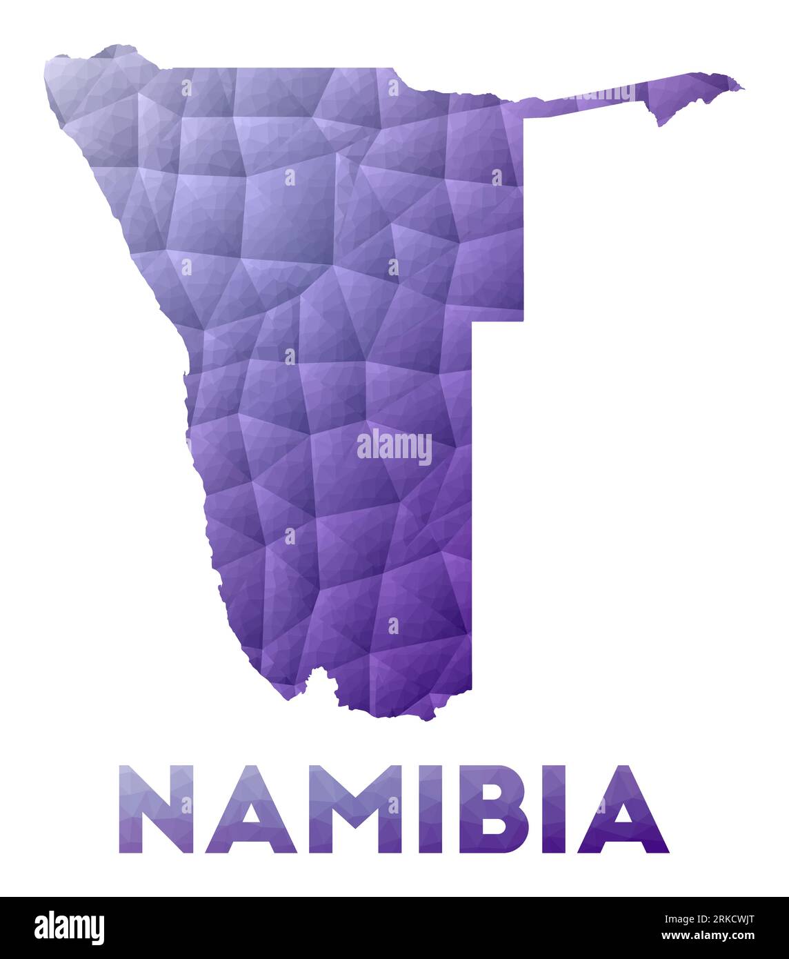 Map of Namibia. Low poly illustration of the country. Purple geometric design. Polygonal vector