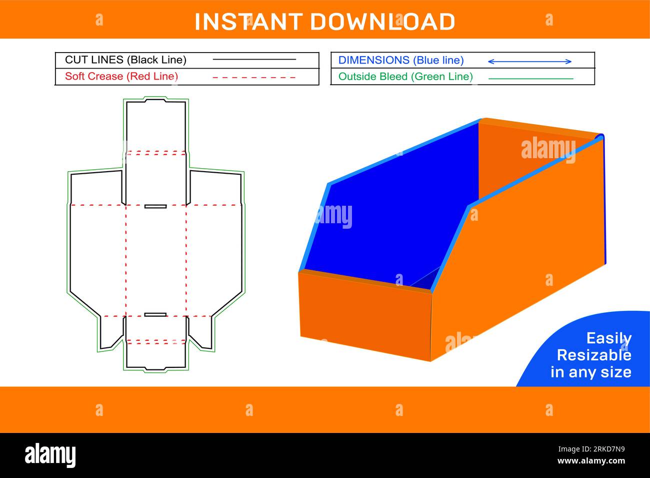 Stackable storage and bin box dieline template and 3D box design easily ... image.