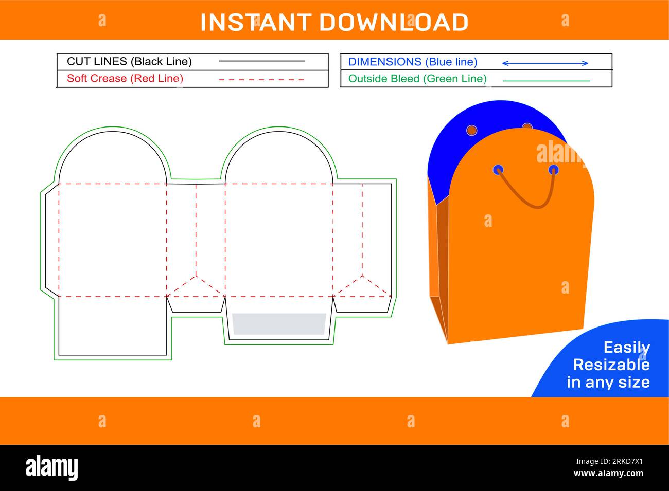 Shopping bag, carry bag and shoe bag die line template, 3D vector file