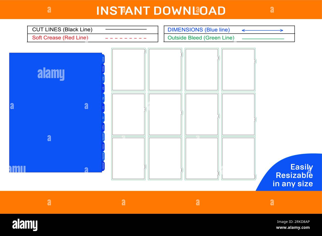 Monthly planner dividers perfect for 8.5 x 11 size paper Box die line ...