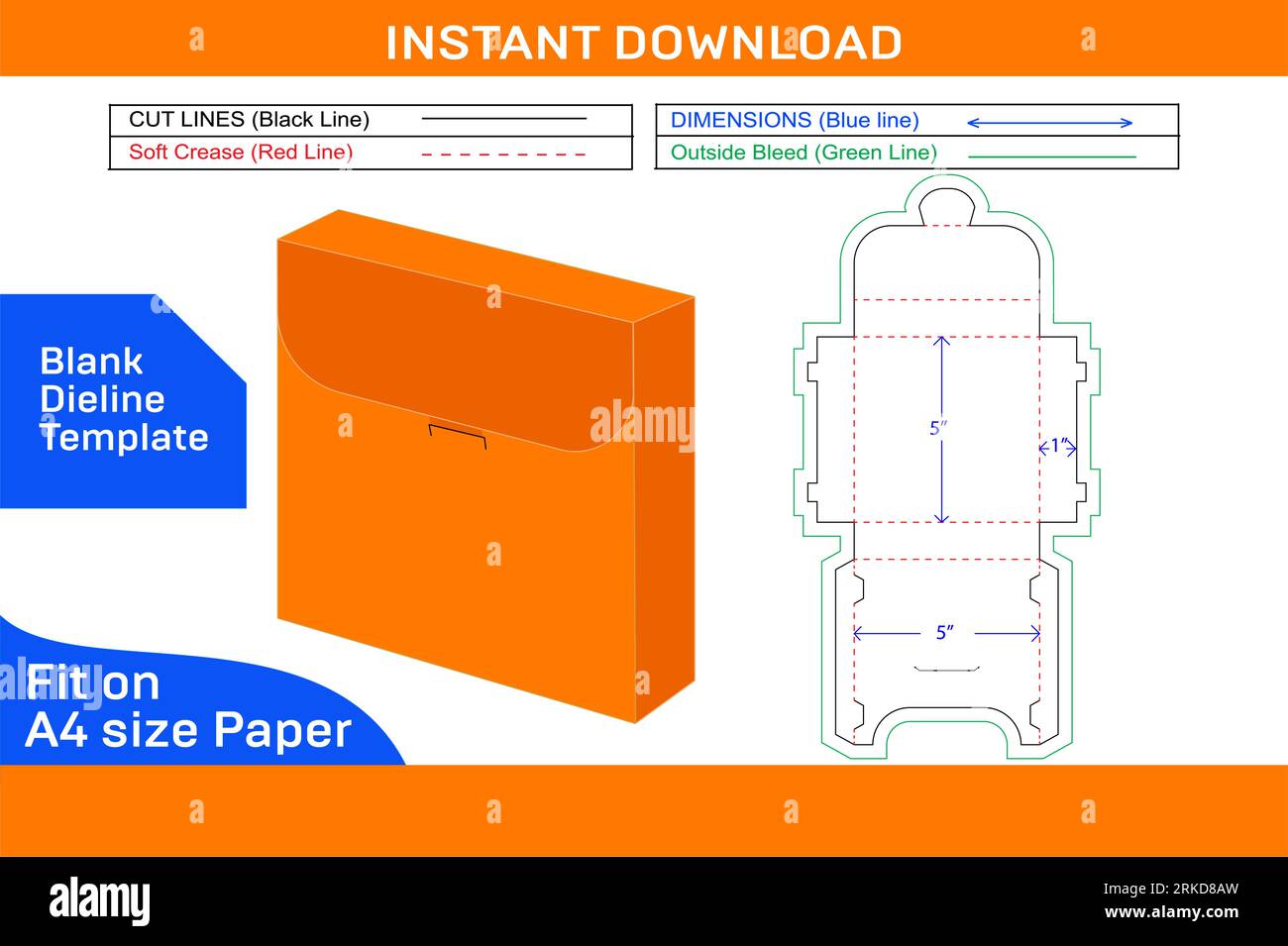 Labelling cardboard box or paper packaging die line template and 3D