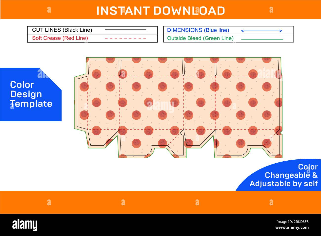 Packaging Auto bottom lock Tuck top box Die line template and 3D box