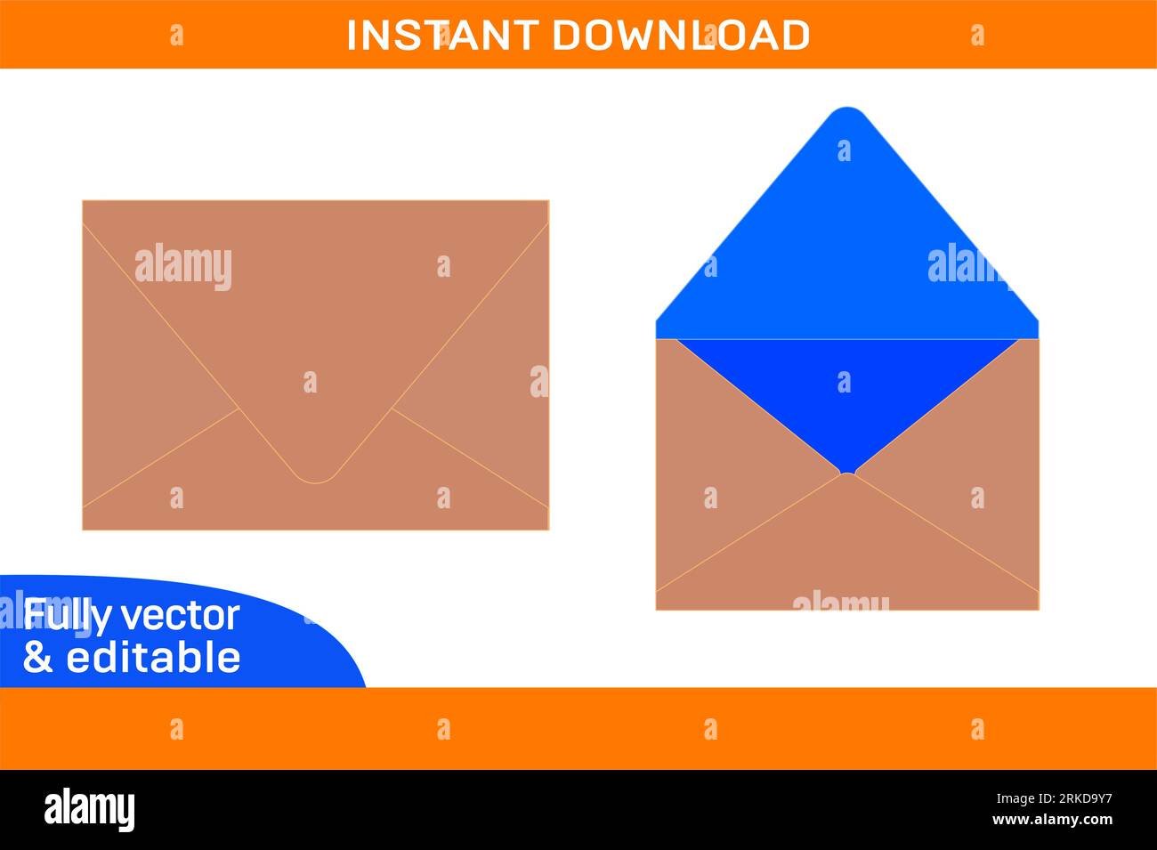 Contour Envelope die line template, 3D envelope design and Editable easily resizeable 3D envelope Stock Vector