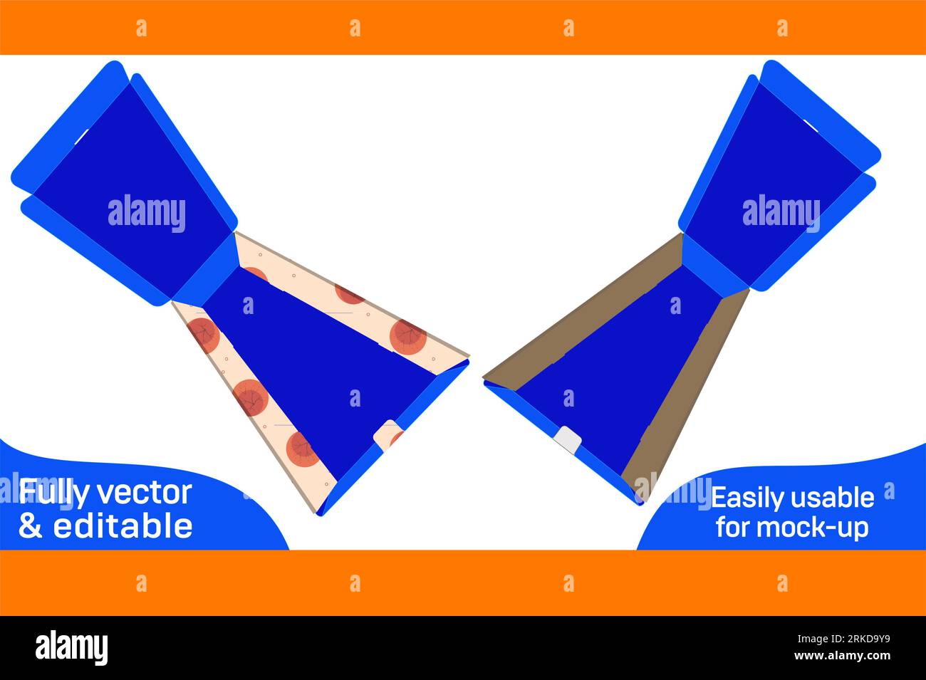 Corrugated box or Two roll end mailer box die line template with 3D render Stock Vector