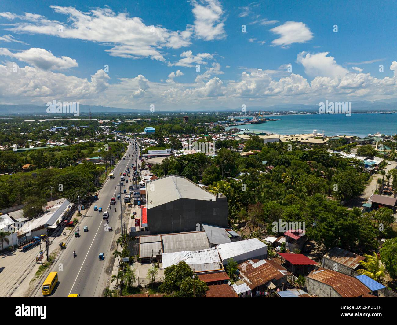 Flying from above view of General Santos City. Cityscape. Mindanao, Philippines. Stock Photo