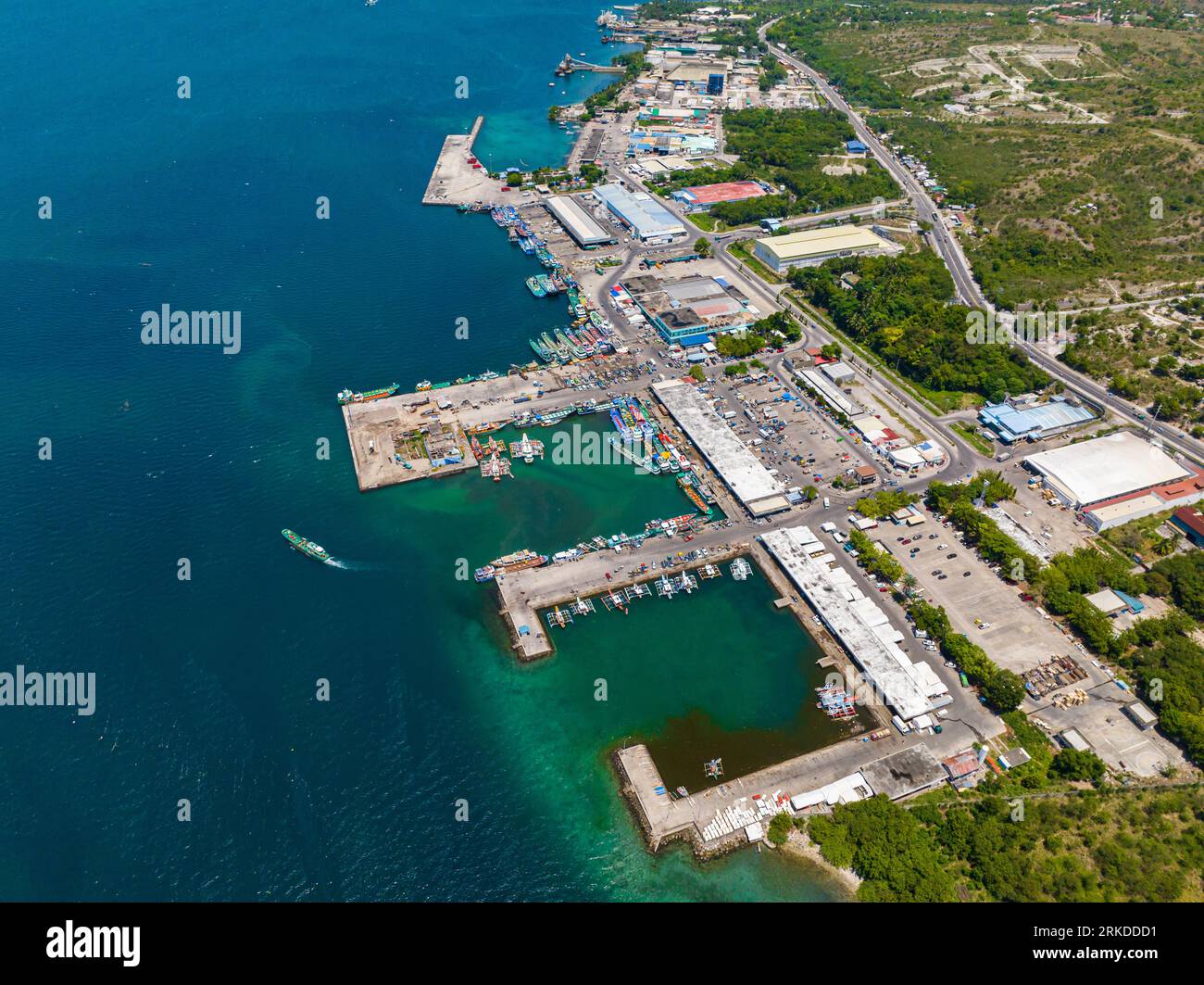 Aerial survey of fishing industry in coastal of General Santos City in South Cotabato. Mindanao, Philippines. Stock Photo