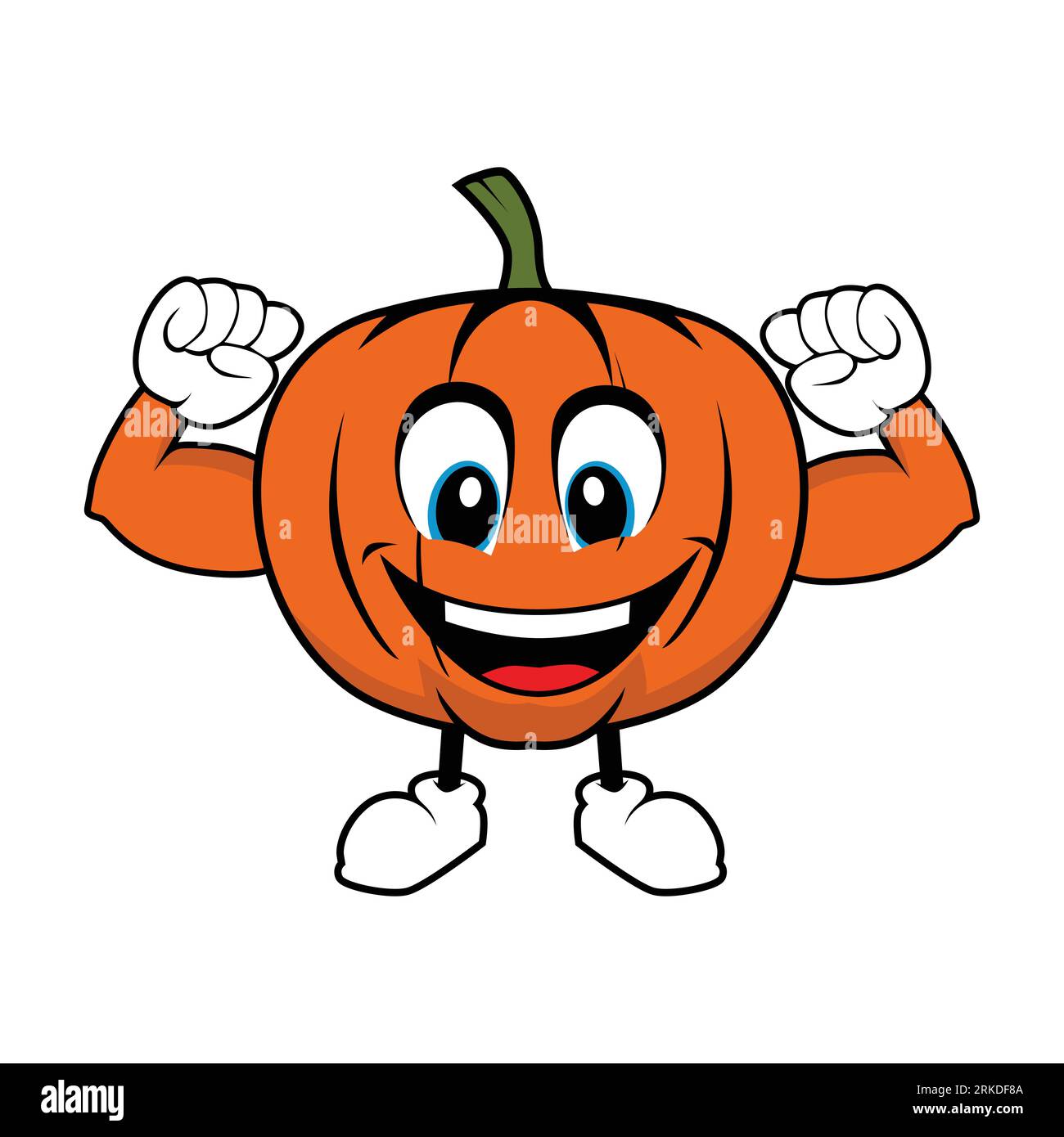 Smilling Pumpkin Mascot with Muscle Arms Stock Vector