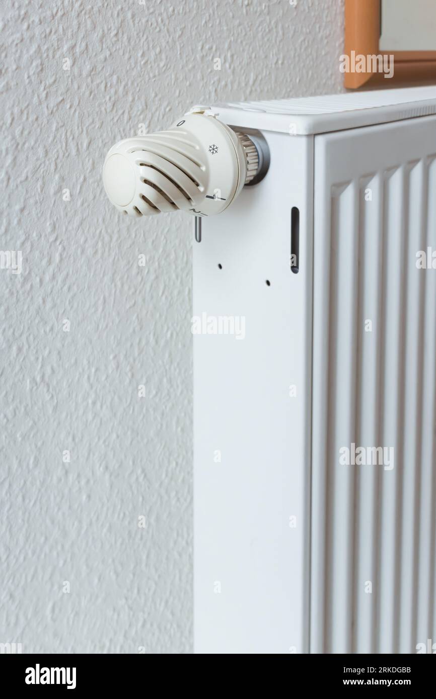 House Radiator Knob Detail of turned off thermostat, temperature knob of heating radiator ...